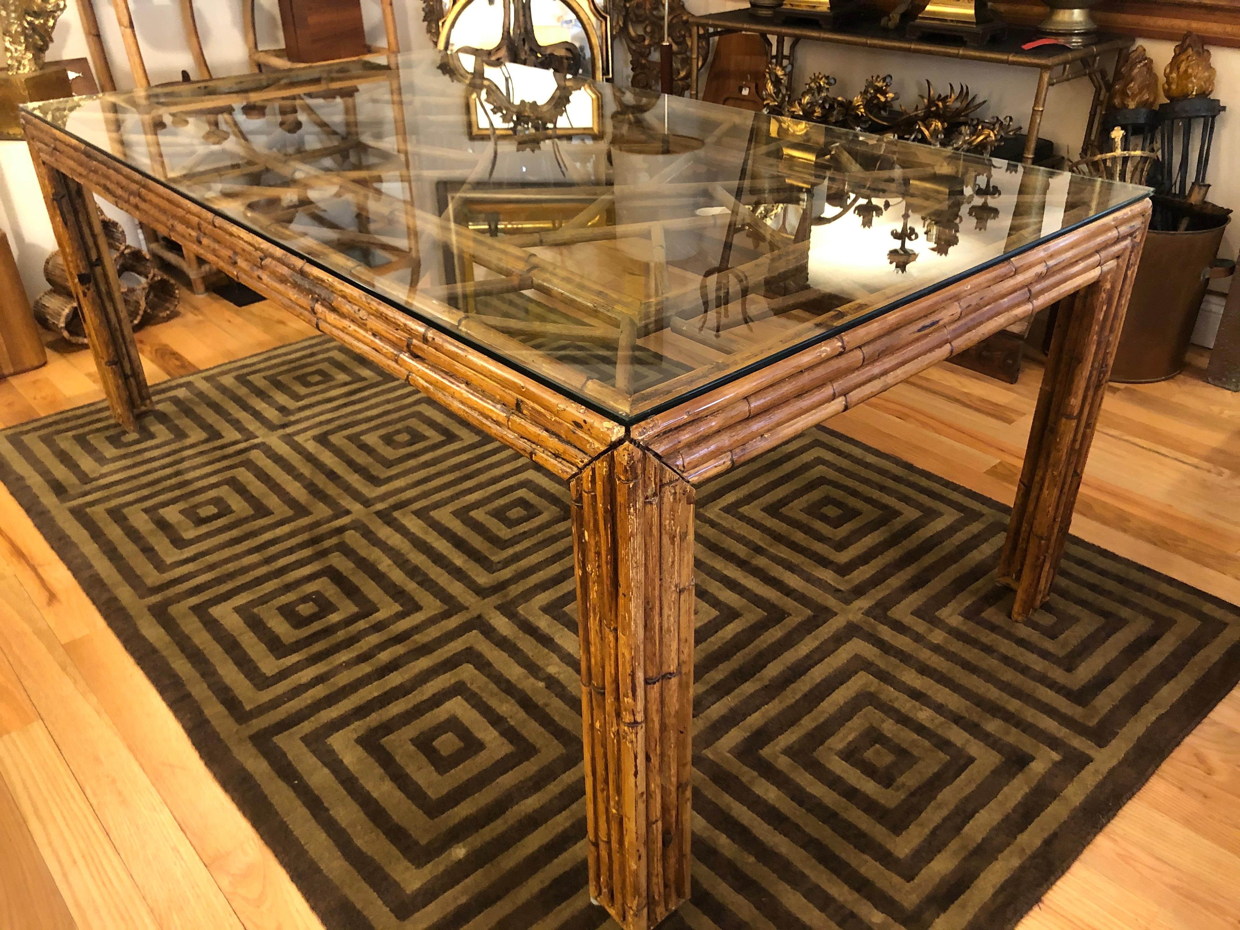 Mid Century Bamboo and Glass Dining Table 9