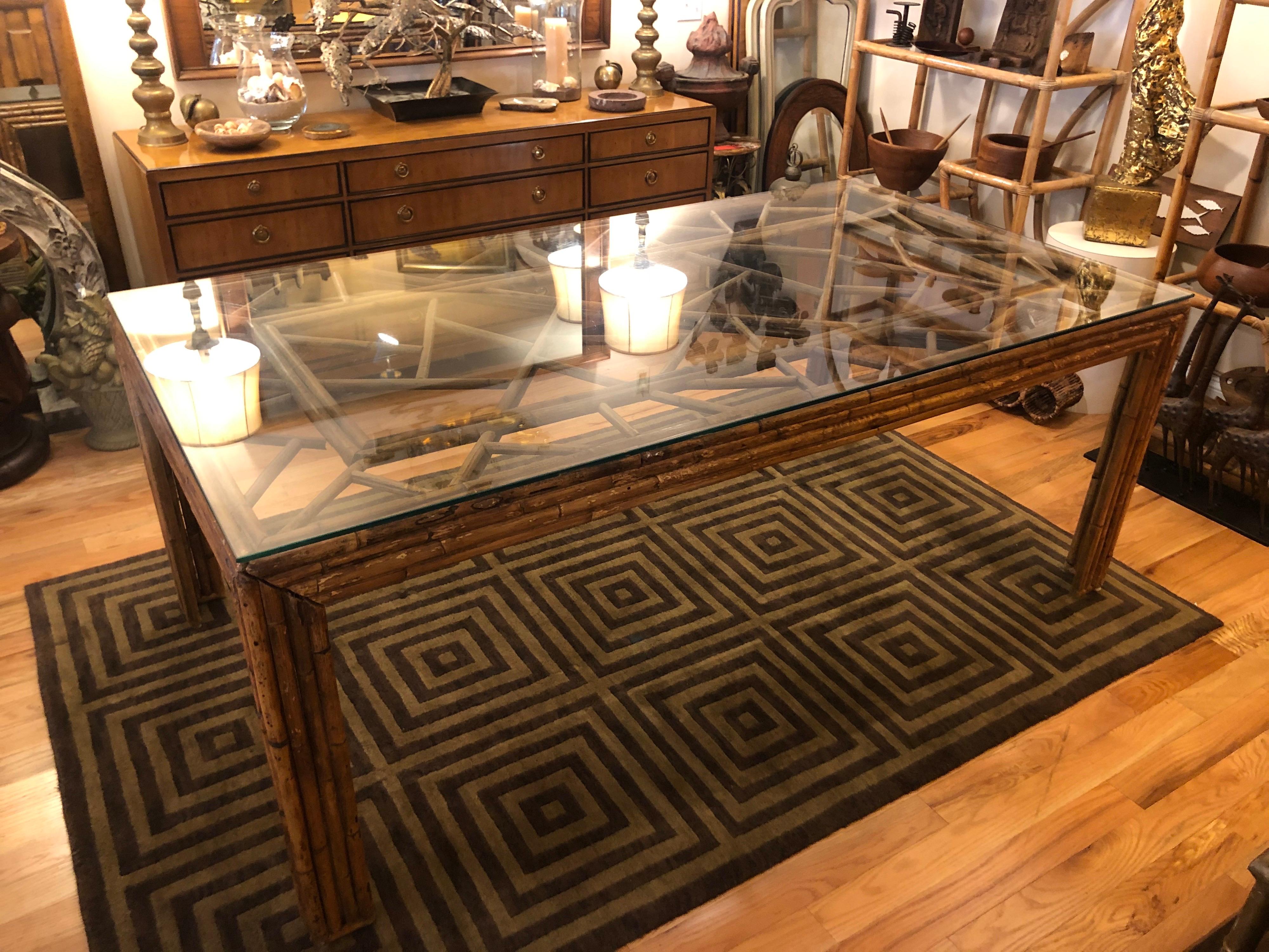 Mid Century Bamboo and Glass Dining Table 10