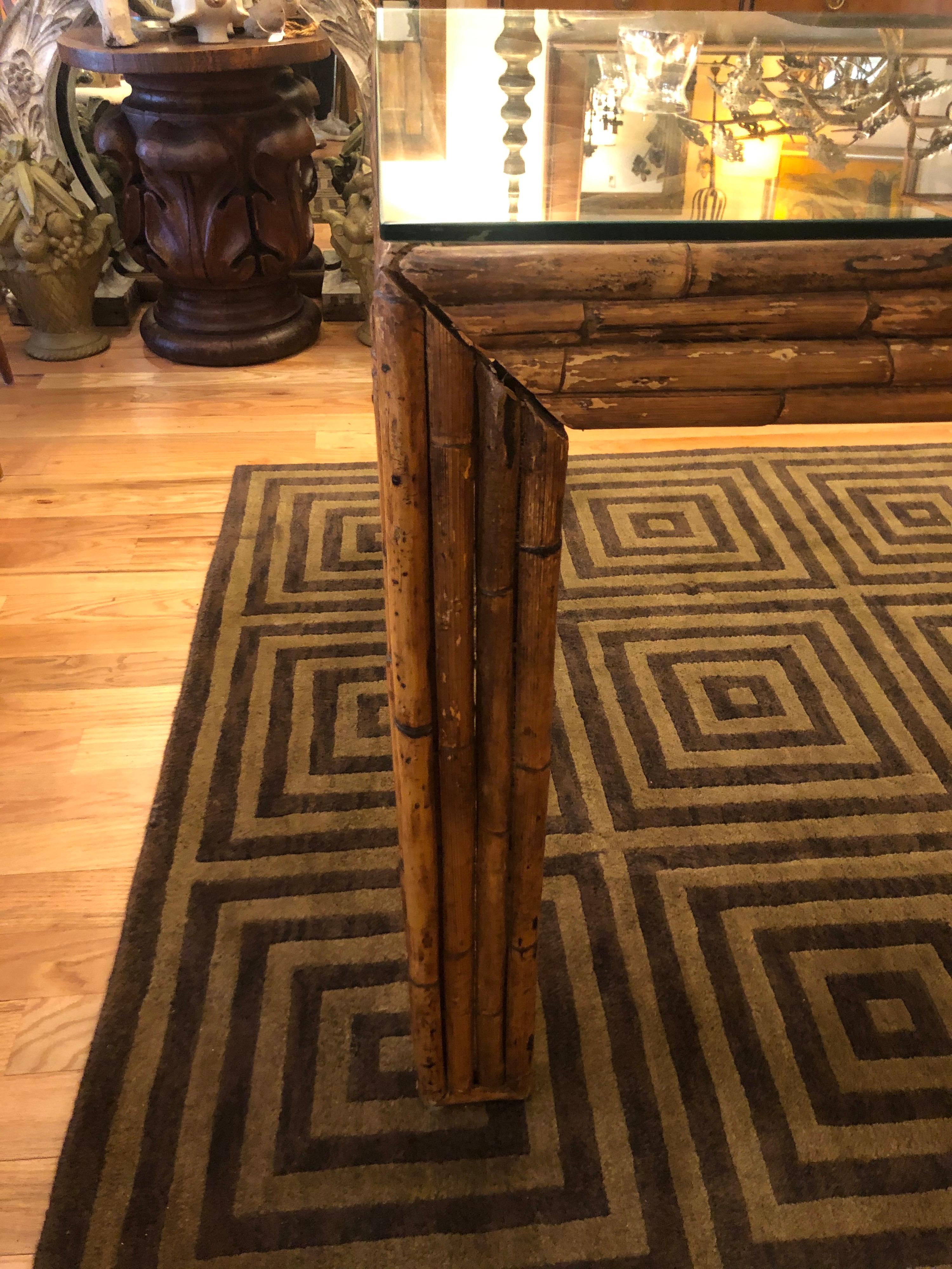 Mid Century Bamboo and Glass Dining Table In Good Condition In Redding, CT