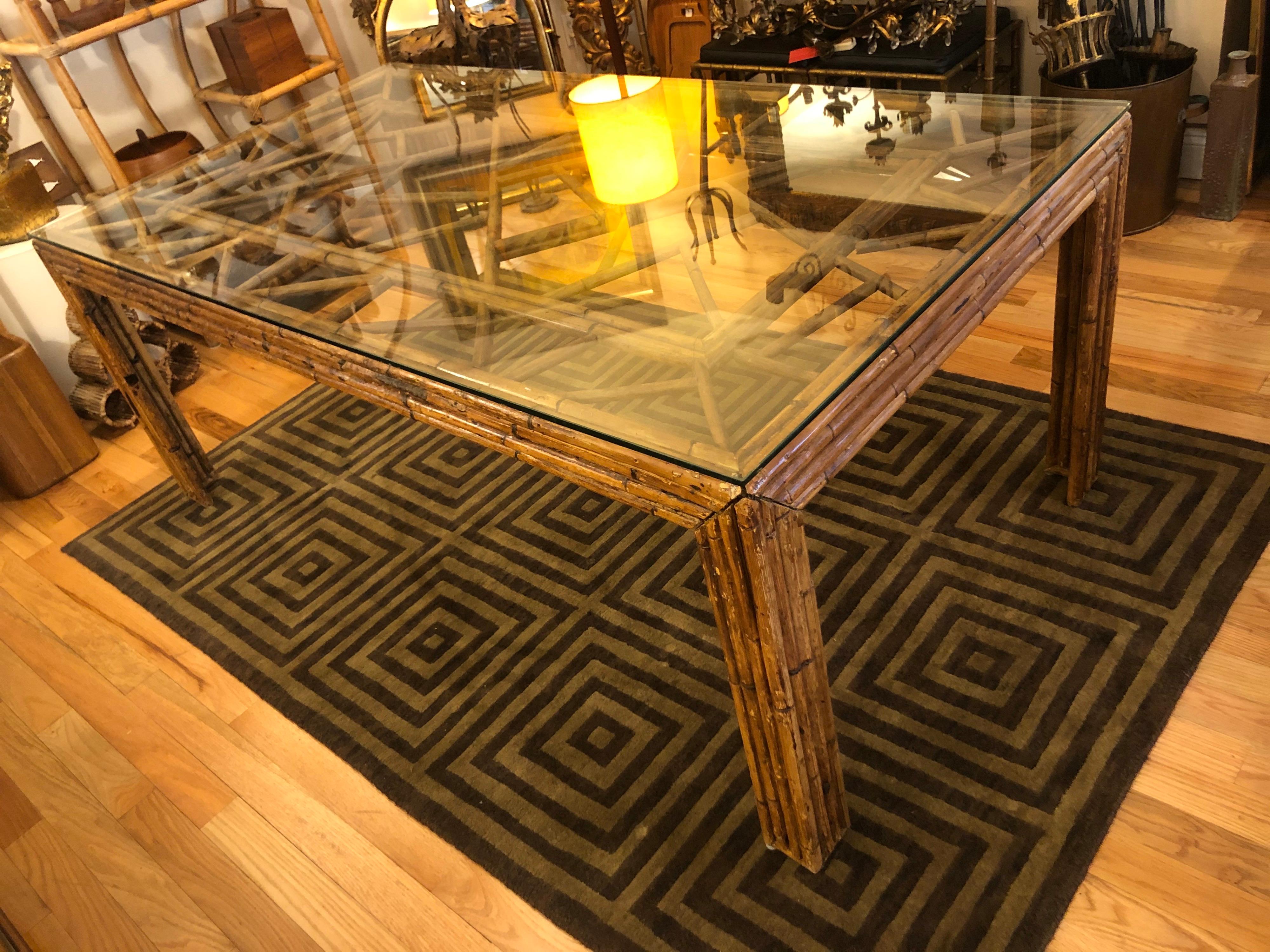 Mid Century Bamboo and Glass Dining Table 3