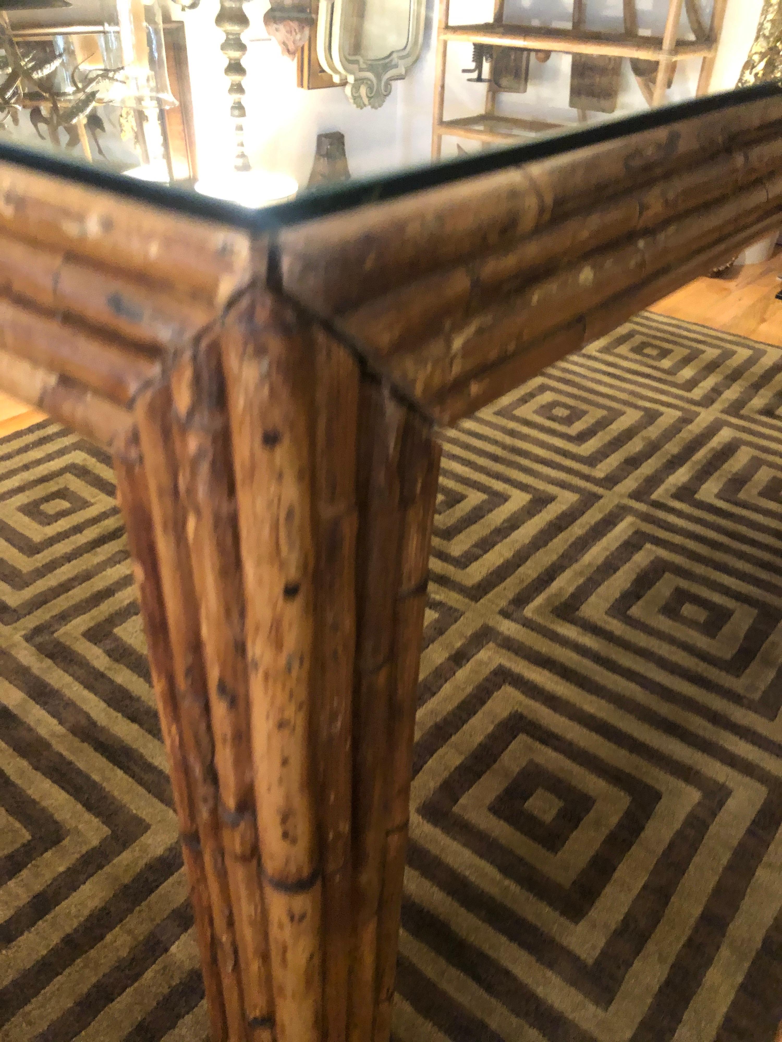 Mid Century Bamboo and Glass Dining Table 5