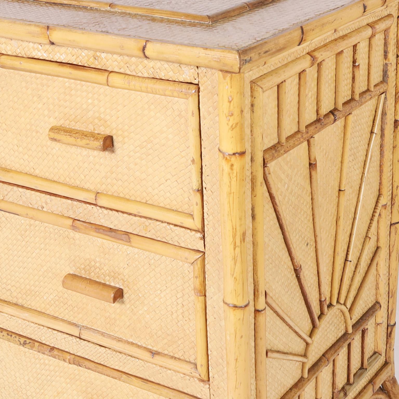 20th Century Mid Century Bamboo and Grasscloth Chest of Drawers