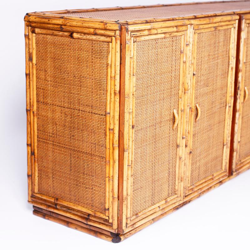 Midcentury Bamboo and Grasscloth Sideboard or Credenza In Good Condition In Palm Beach, FL