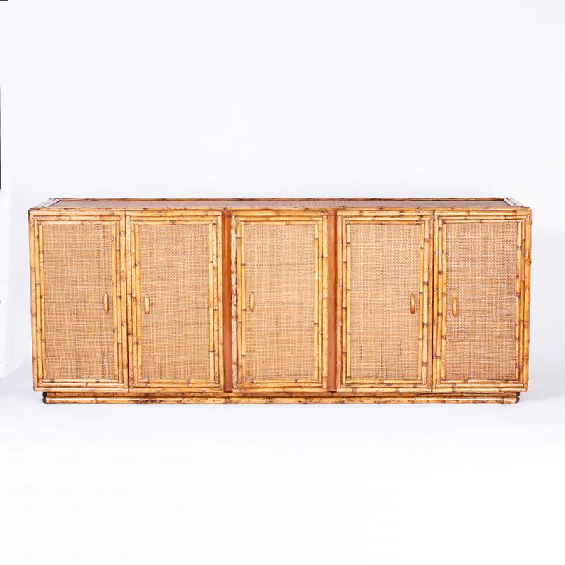 Midcentury Bamboo and Grasscloth Sideboard or Credenza 2
