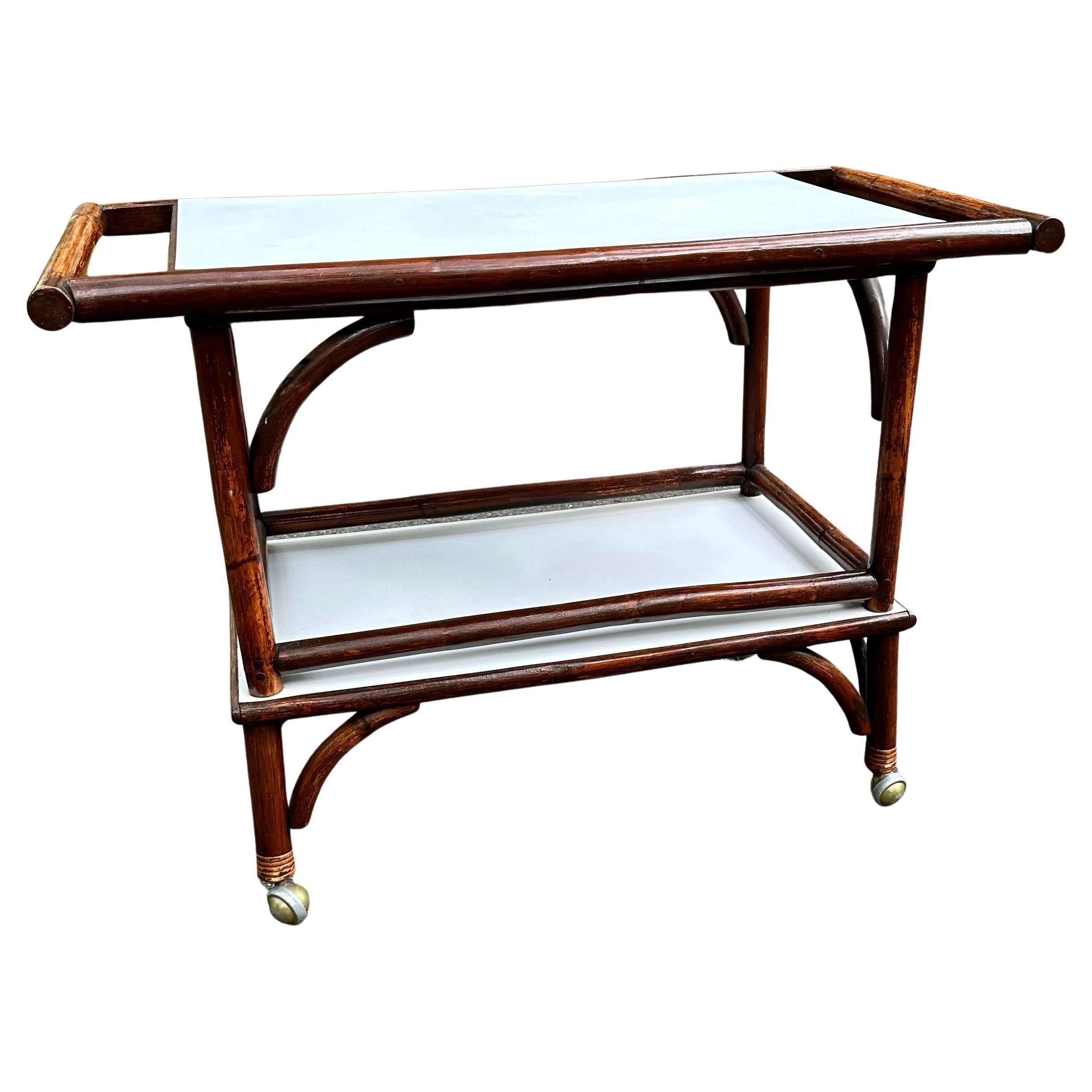 Midcentury Bamboo and Laminate Bar Cart For Sale