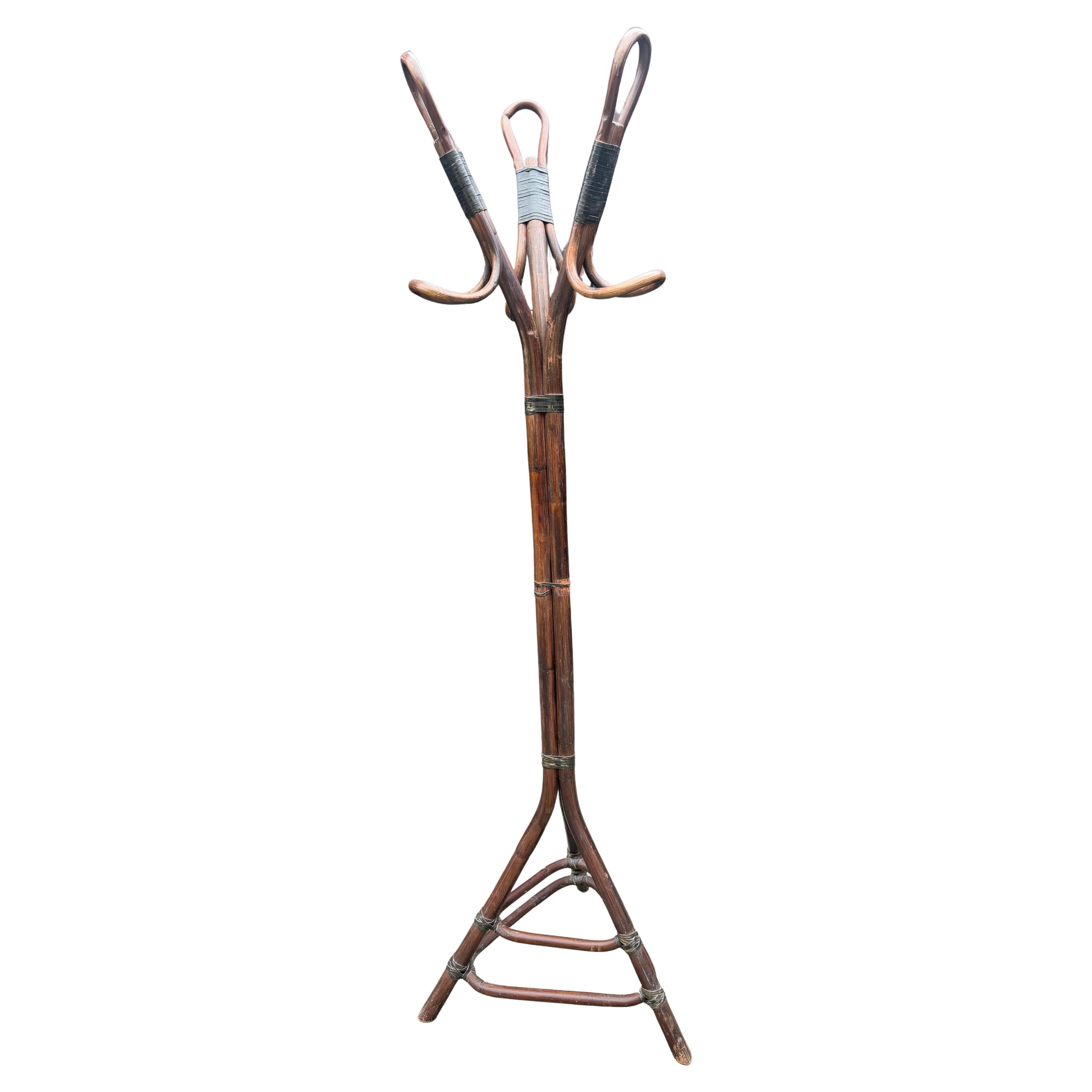 Appendiabiti di metà secolo in bambù e pelle, anni
60