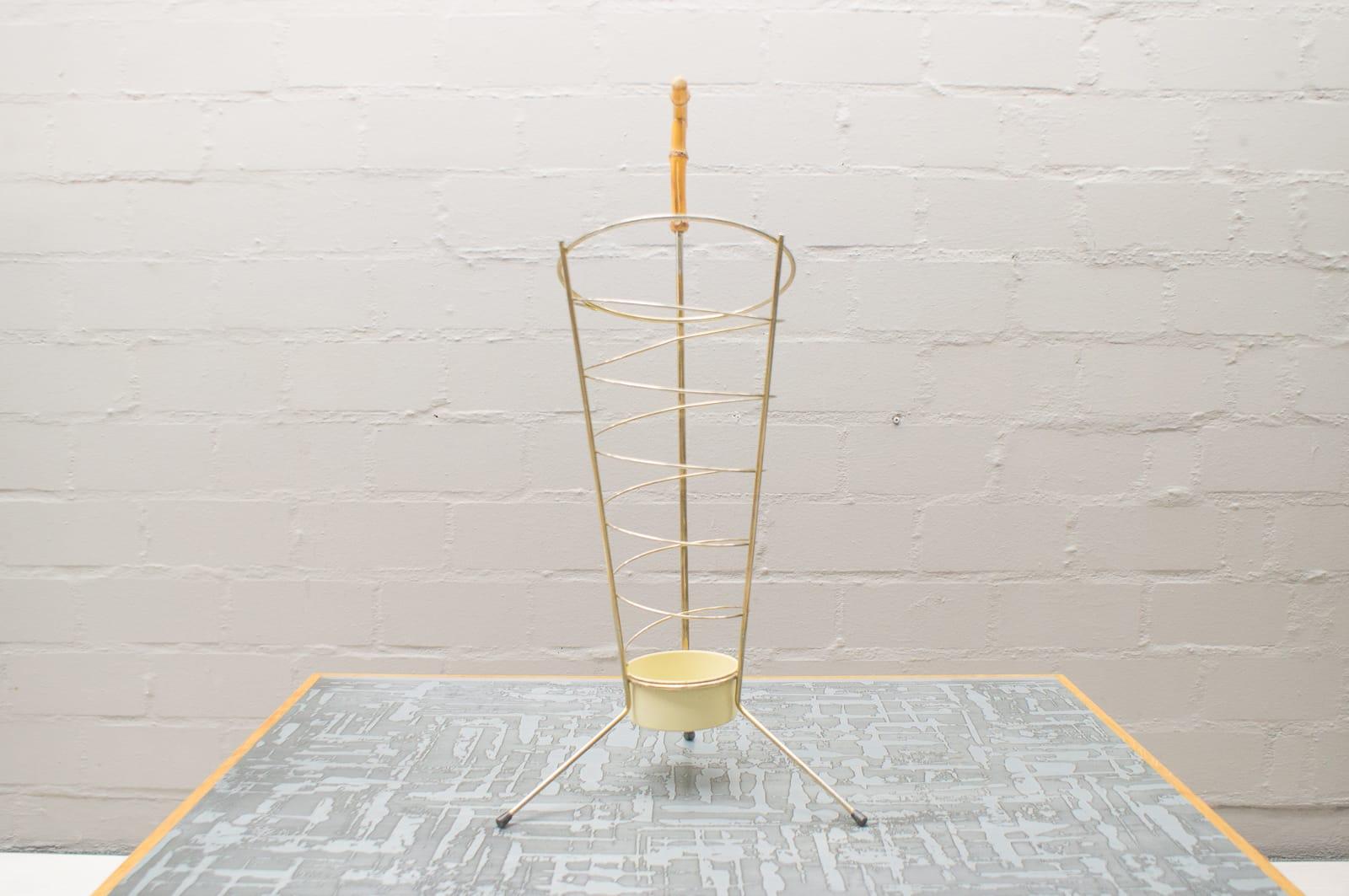 Mid-Century Modern Midcentury Bamboo and Metal Umbrella Stand, 1960s