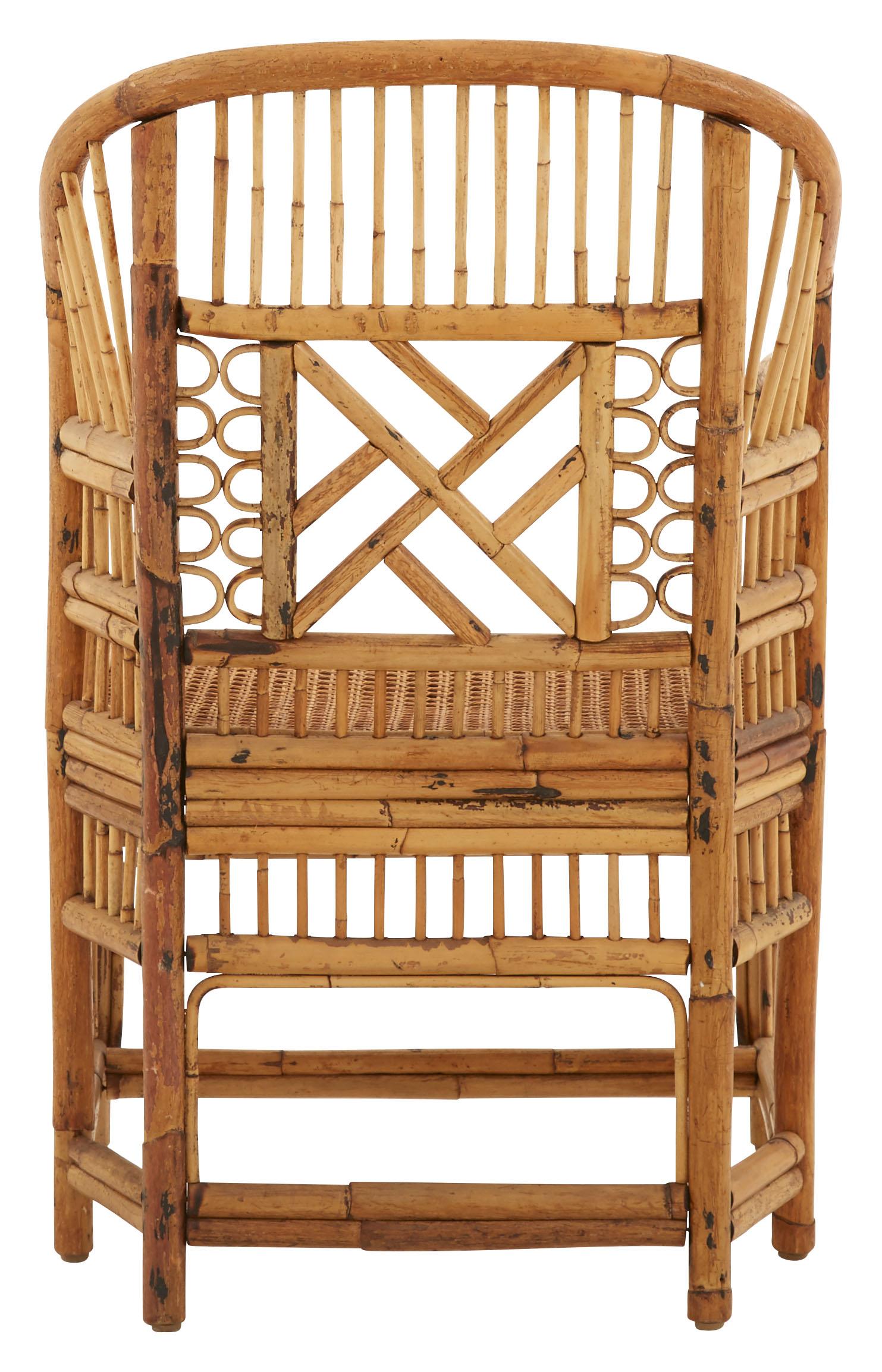 American Midcentury Bamboo and Rattan Armchair with Cane Seat