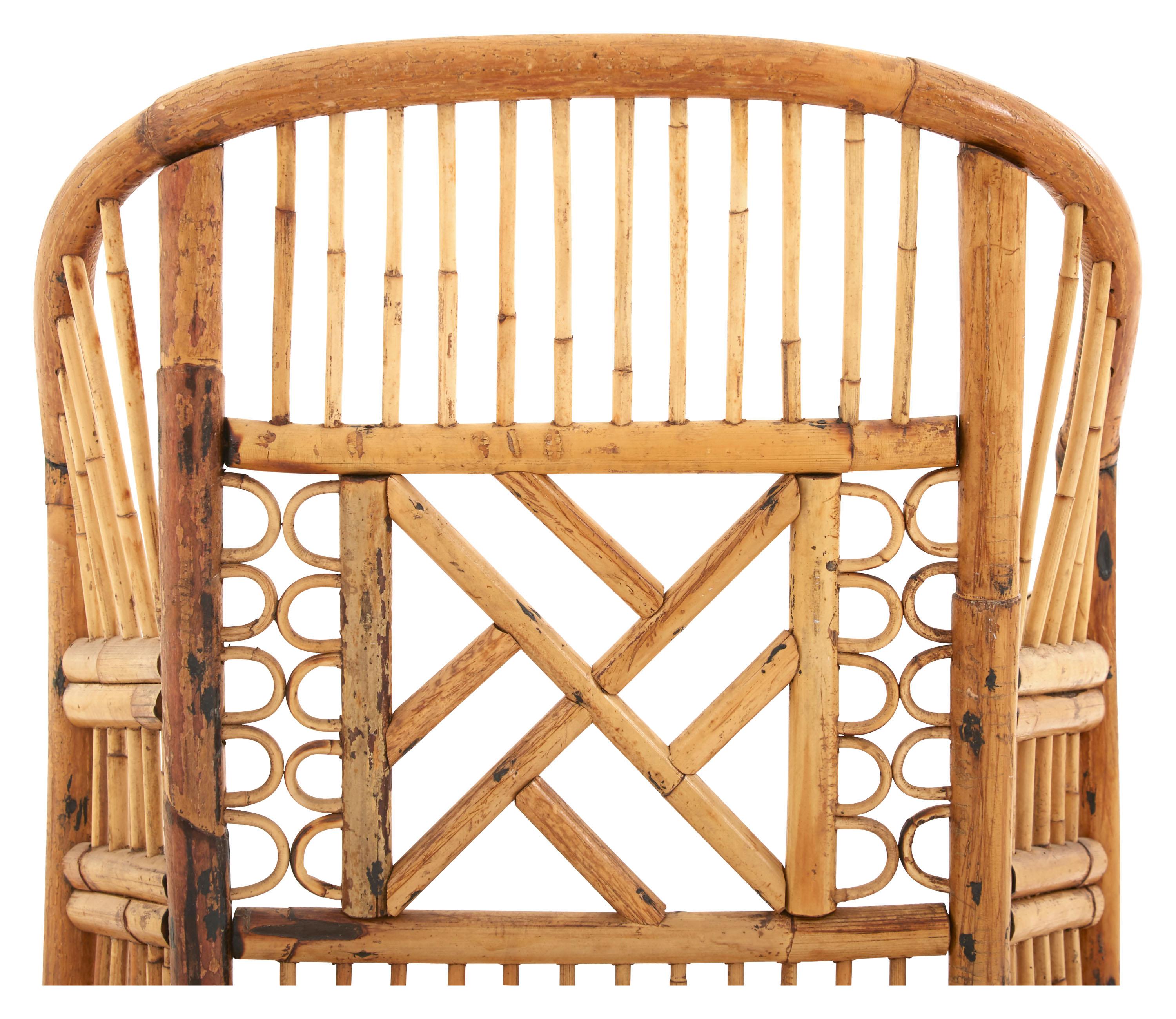20th Century Midcentury Bamboo and Rattan Armchair with Cane Seat