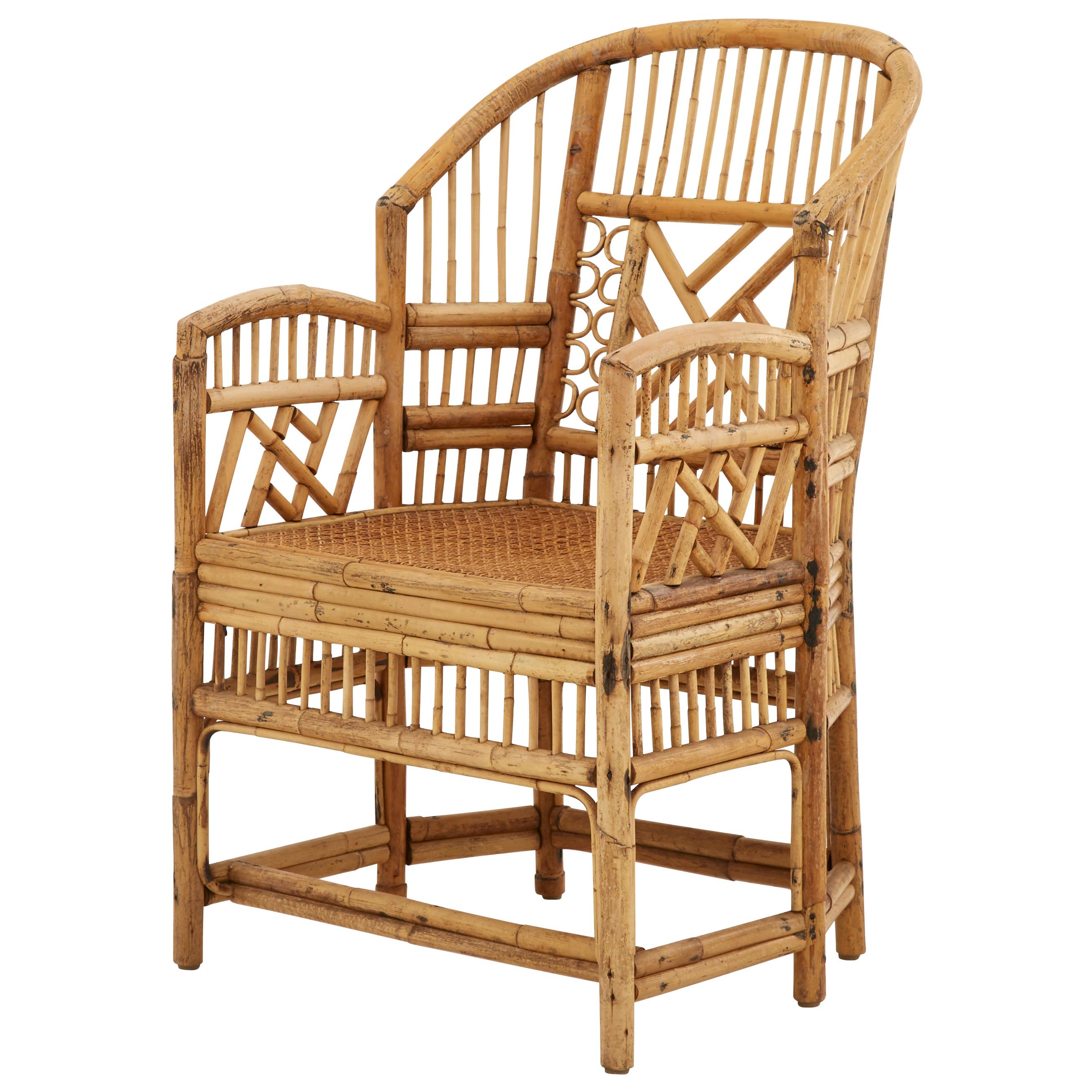 Midcentury Bamboo and Rattan Armchair with Cane Seat