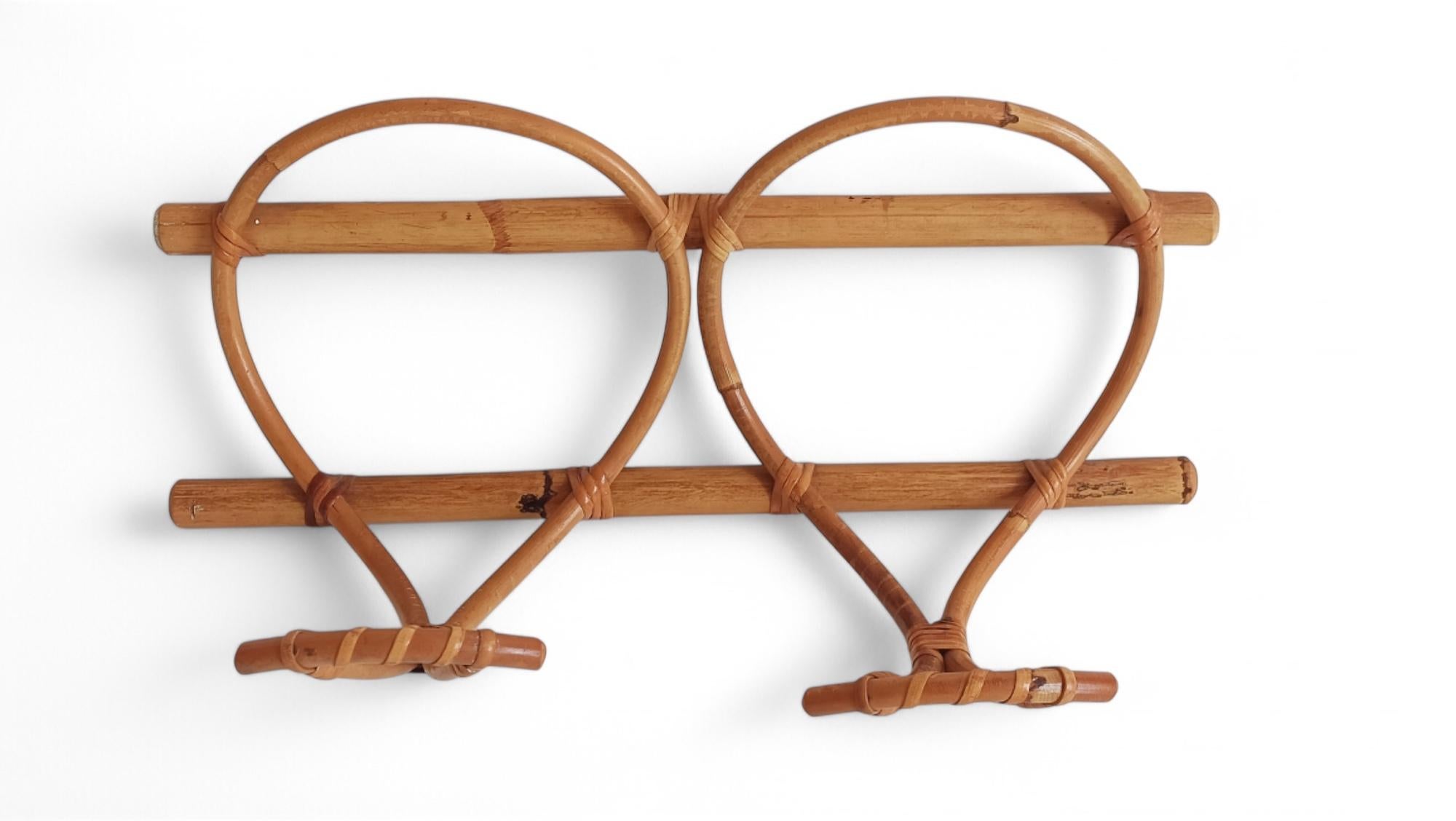 French Riviera Bamboo and Rattan Coat Rack, France, 1960s For Sale 4