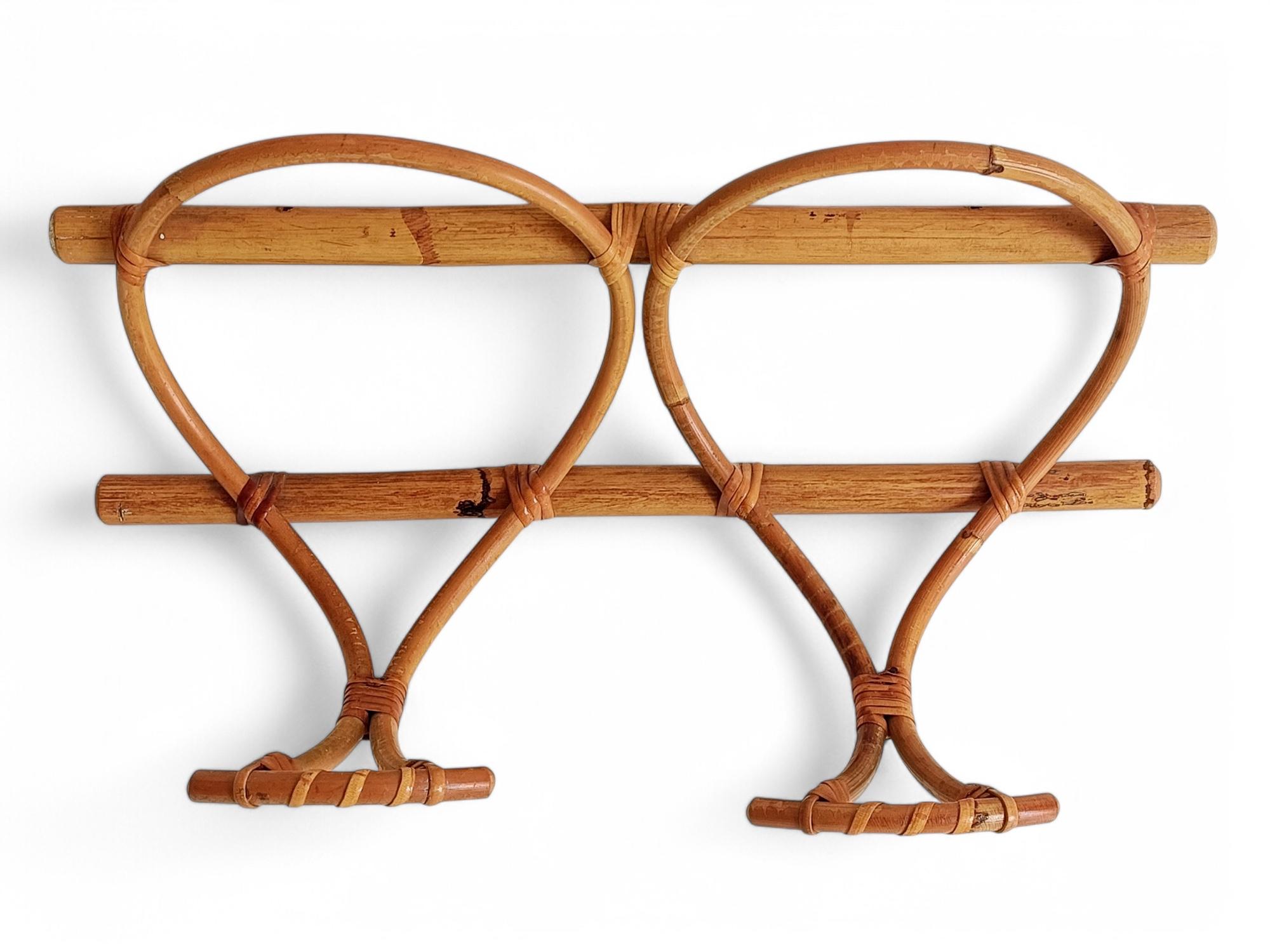 Mid-Century Modern French Riviera Bamboo and Rattan Coat Rack, France, 1960s For Sale