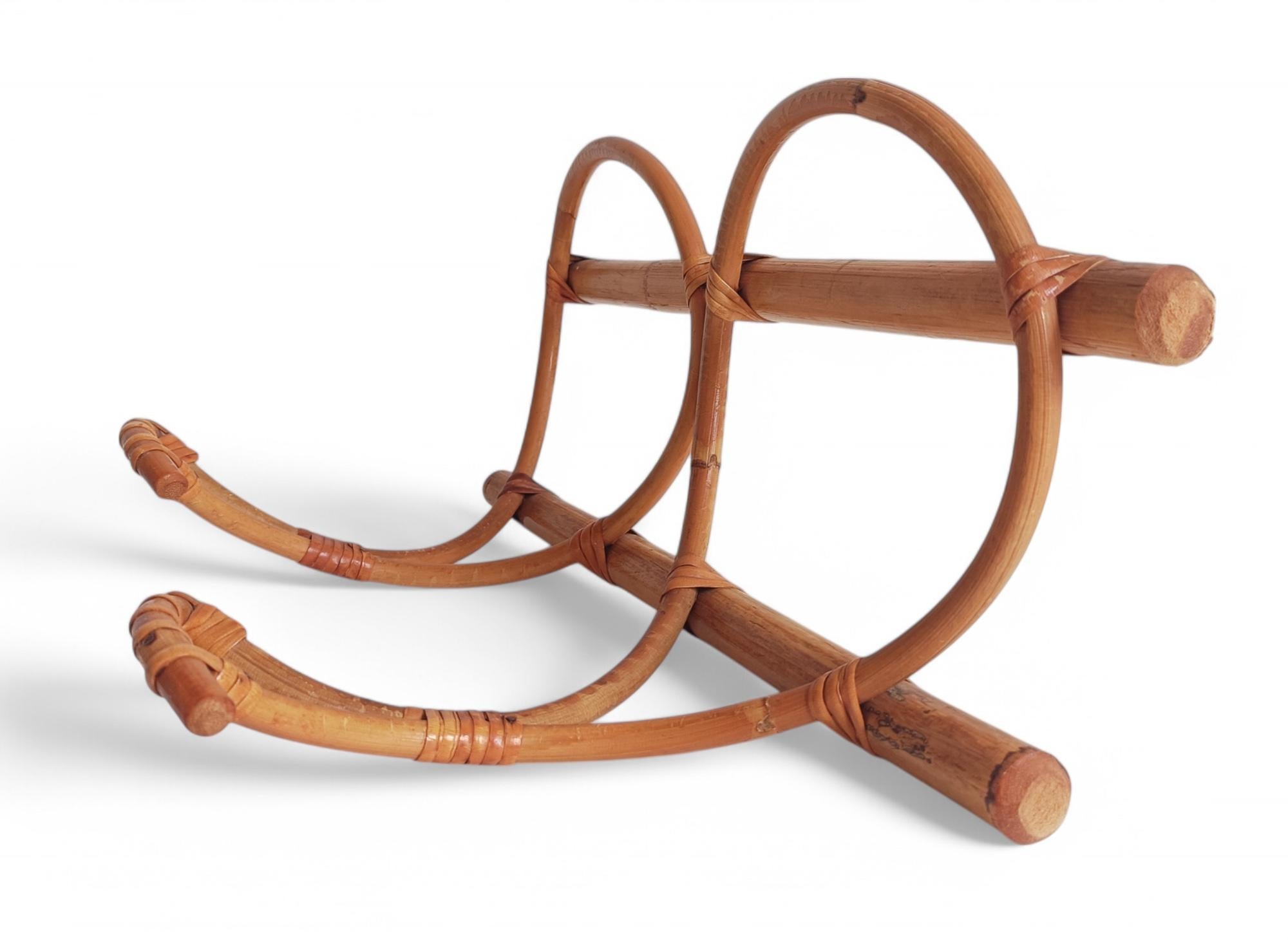 Hand-Crafted French Riviera Bamboo and Rattan Coat Rack, France, 1960s For Sale