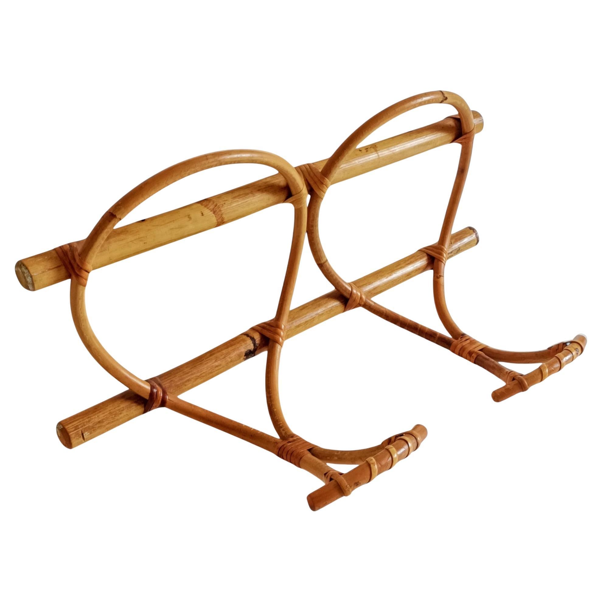 French Riviera Bamboo and Rattan Coat Rack, France, 1960s