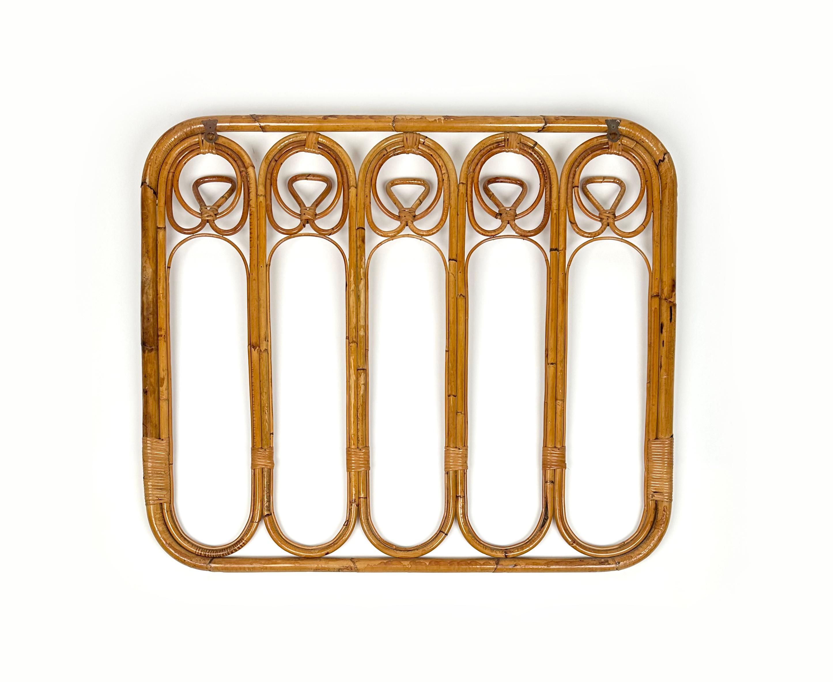 Mid-Century Bamboo and Rattan Coat Rack Stand, Italy 1960s For Sale 5