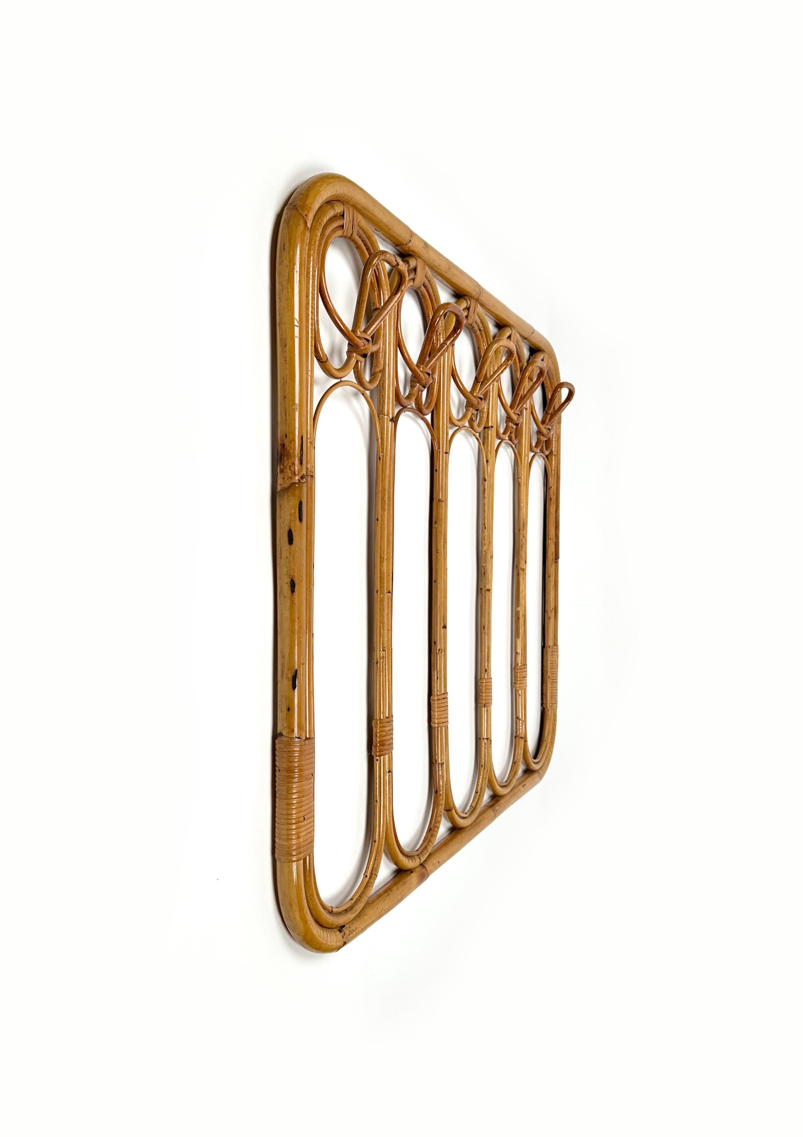 Mid-Century Modern Mid-Century Bamboo and Rattan Coat Rack Stand, Italy 1960s For Sale