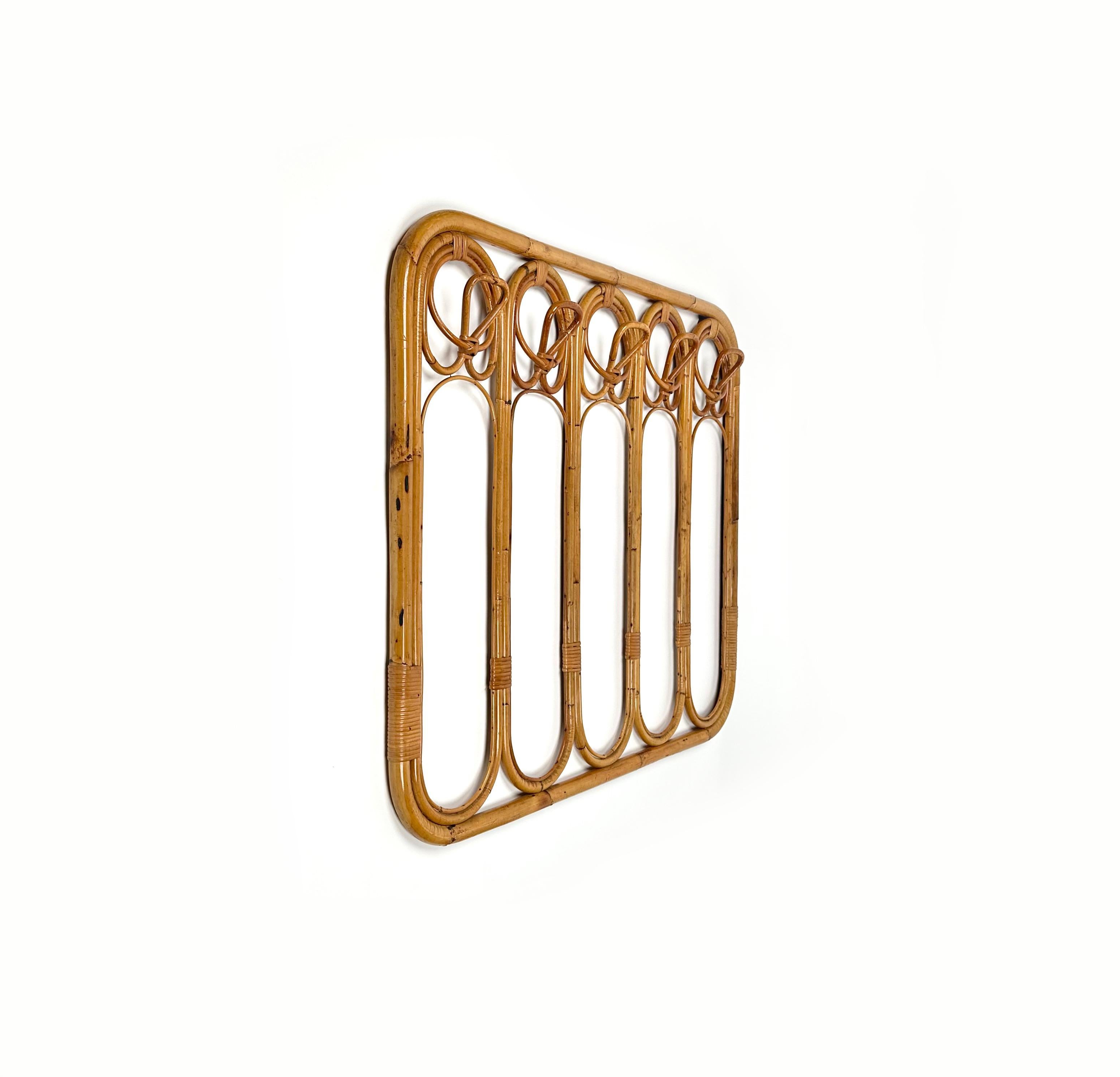 Italian Mid-Century Bamboo and Rattan Coat Rack Stand, Italy 1960s For Sale