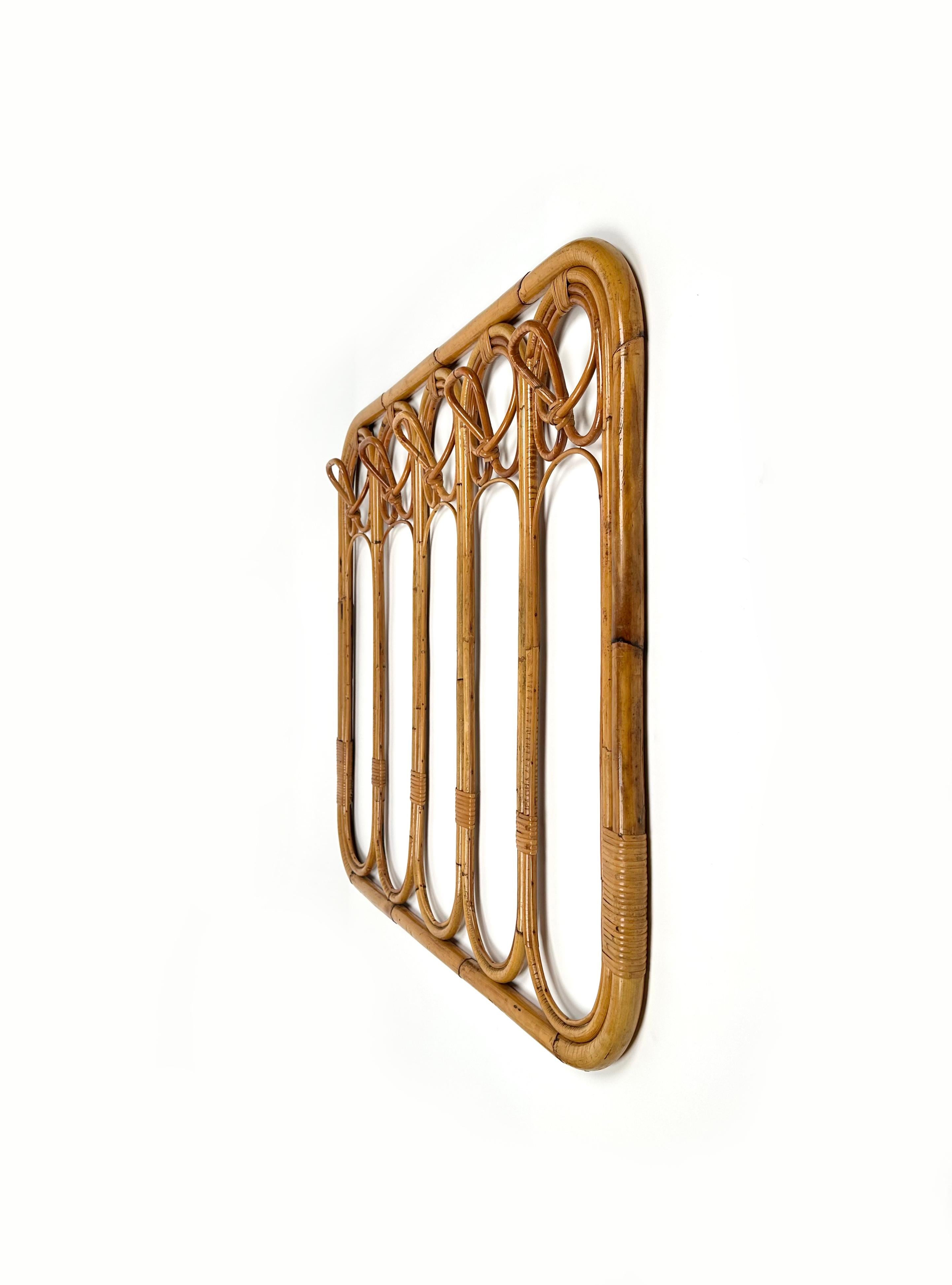 Mid-Century Bamboo and Rattan Coat Rack Stand, Italy 1960s For Sale 1