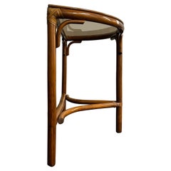 Mid-Century Bamboo and Rattan Console Table with smoked Glass top