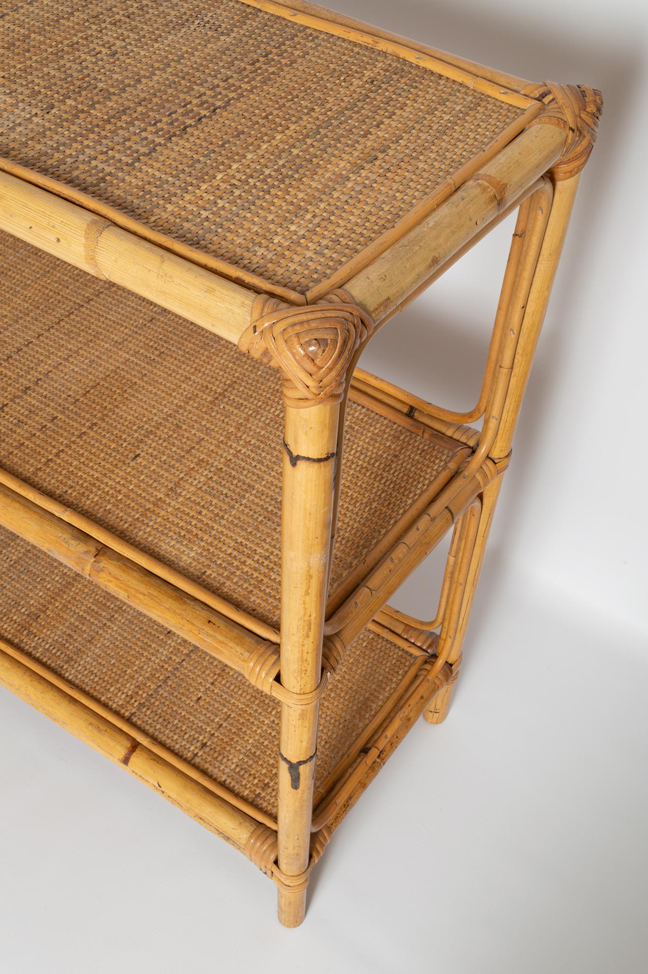 Midcentury Bamboo and Rattan Étagère, Italy, circa 1960 In Good Condition In London, GB