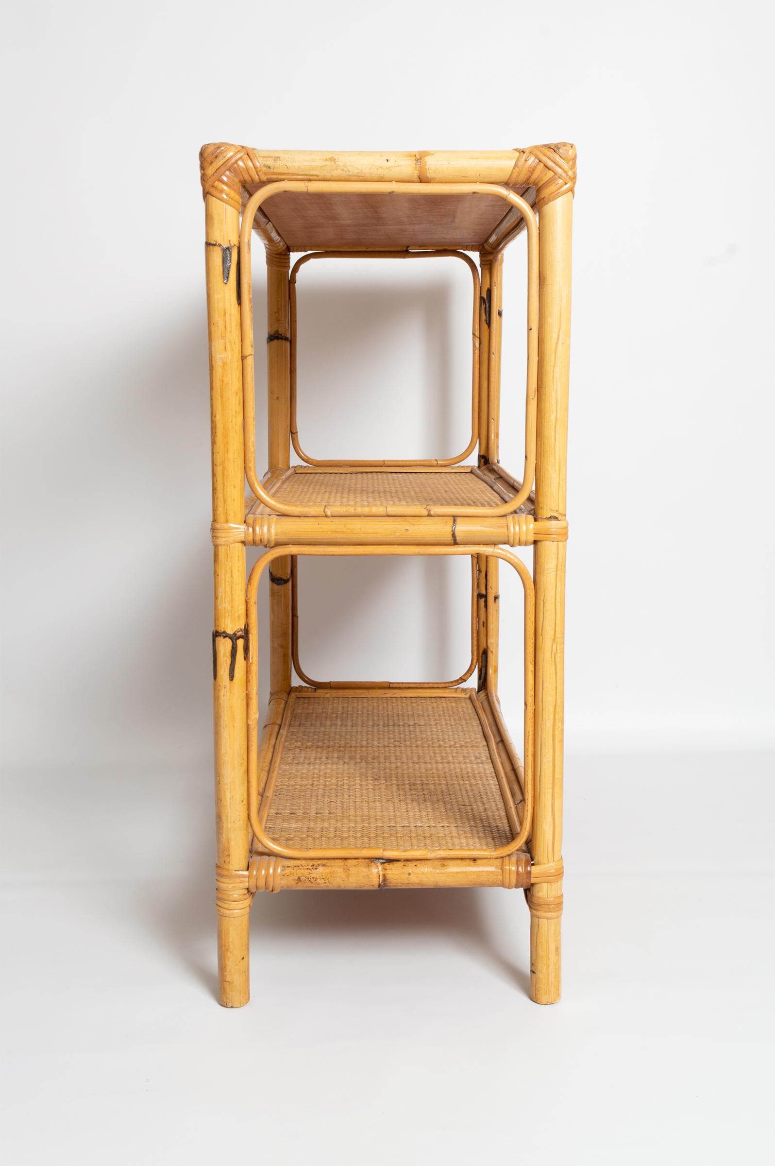 Mid-20th Century Midcentury Bamboo and Rattan Étagère, Italy, circa 1960