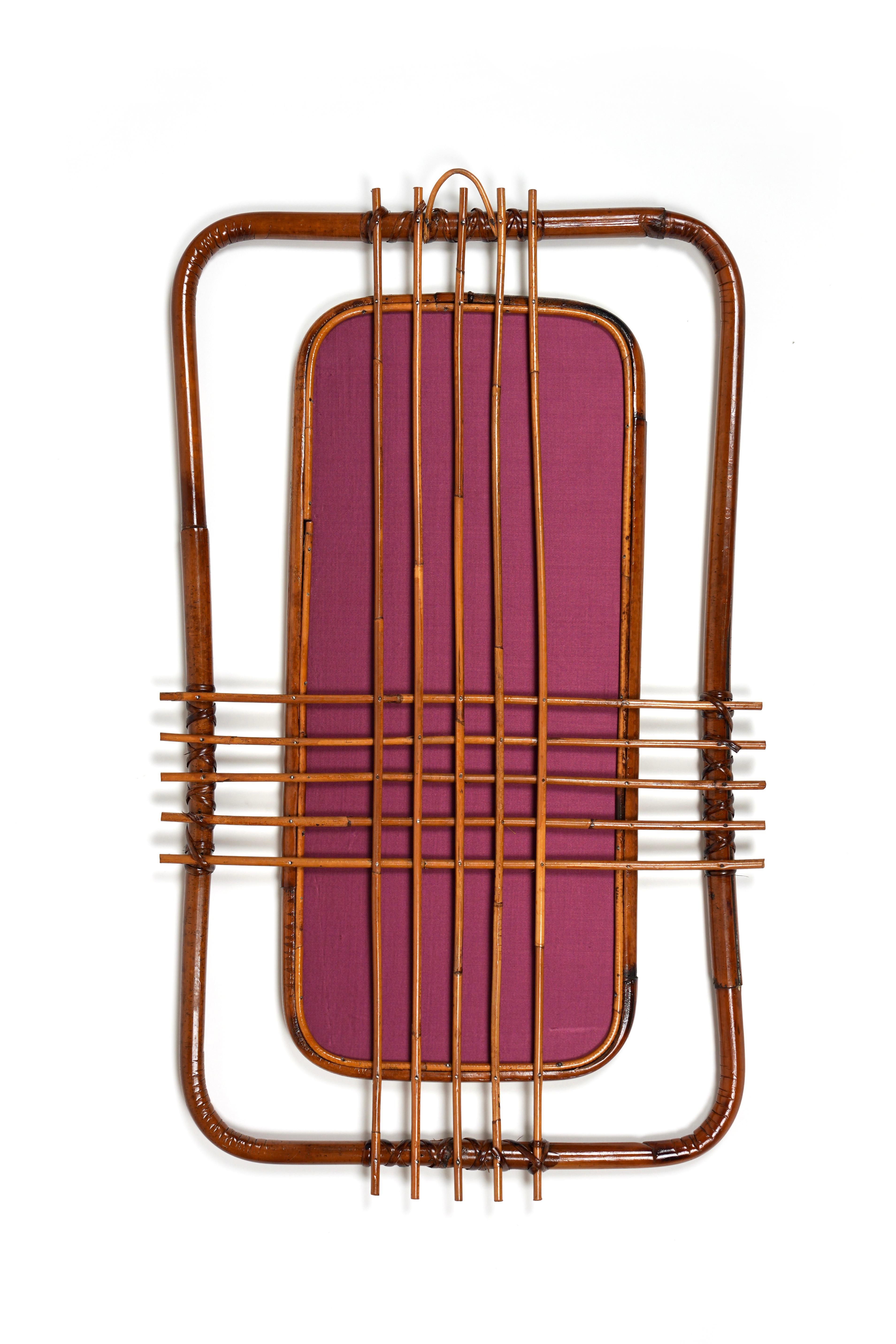 Midcentury Bamboo and Rattan Geometric Wall Mirror, Italy, 1950s For Sale 1