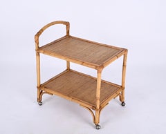 Mid-Century Bamboo and Rattan Italian Rectangular Bar Cart Trolley, 1960s