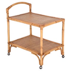 Mid-Century Bamboo and Rattan Italian Rectangular Bar Cart Trolley, 1960s