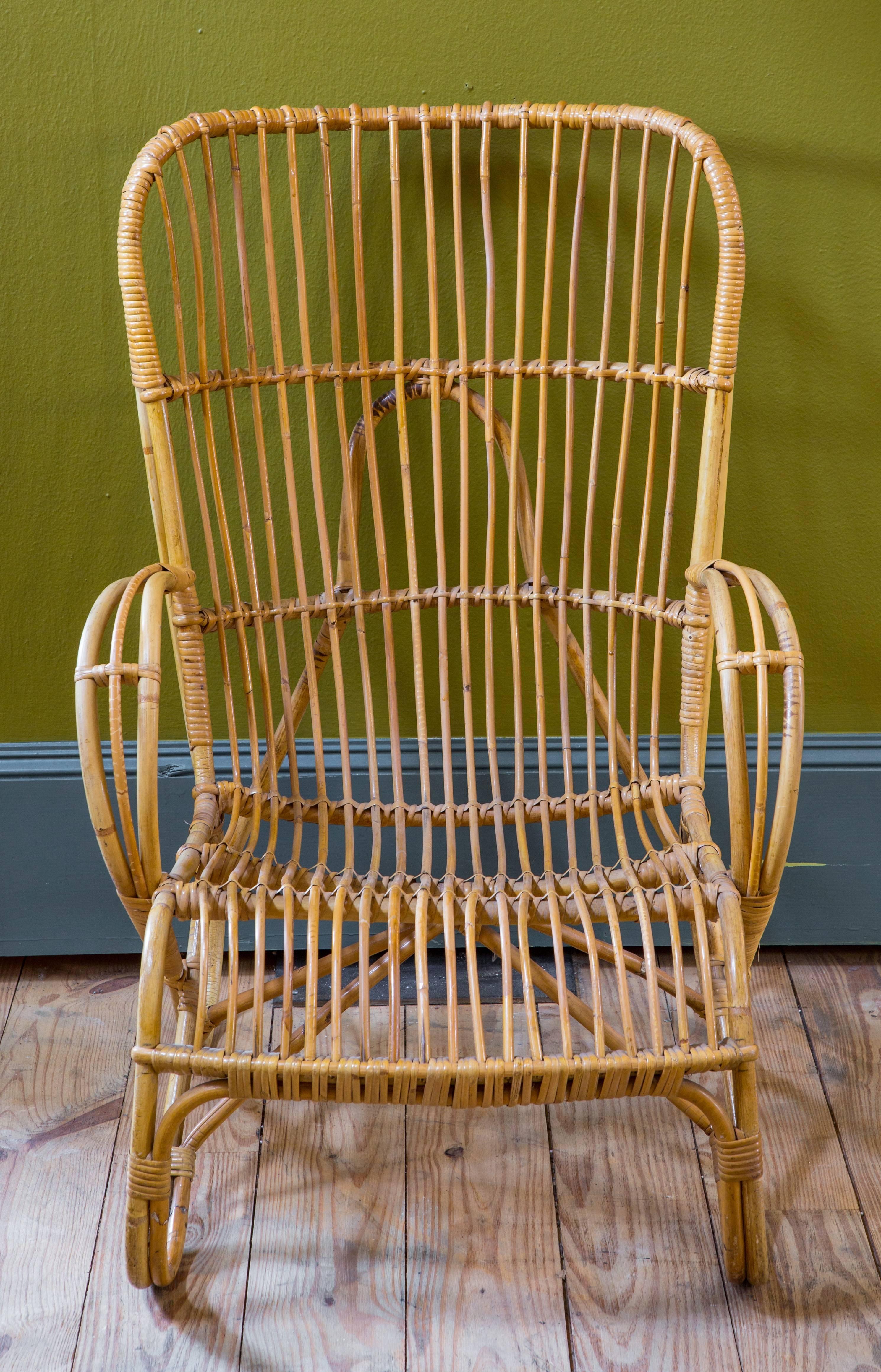 Mid-Century Modern Midcentury Bamboo and Rattan Lounge Chair