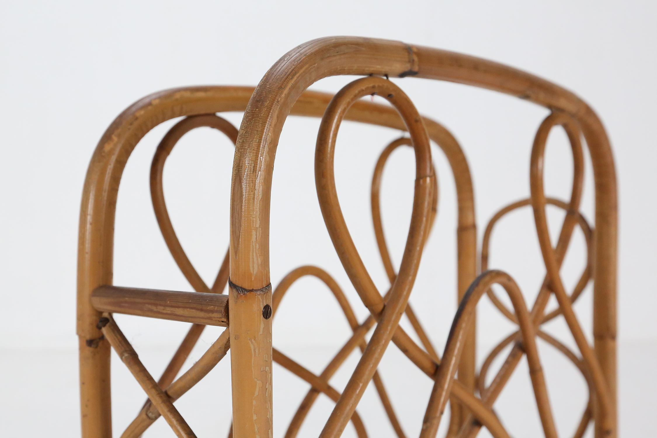 French Mid-Century Bamboo and Rattan Magazine Rack, 1950s