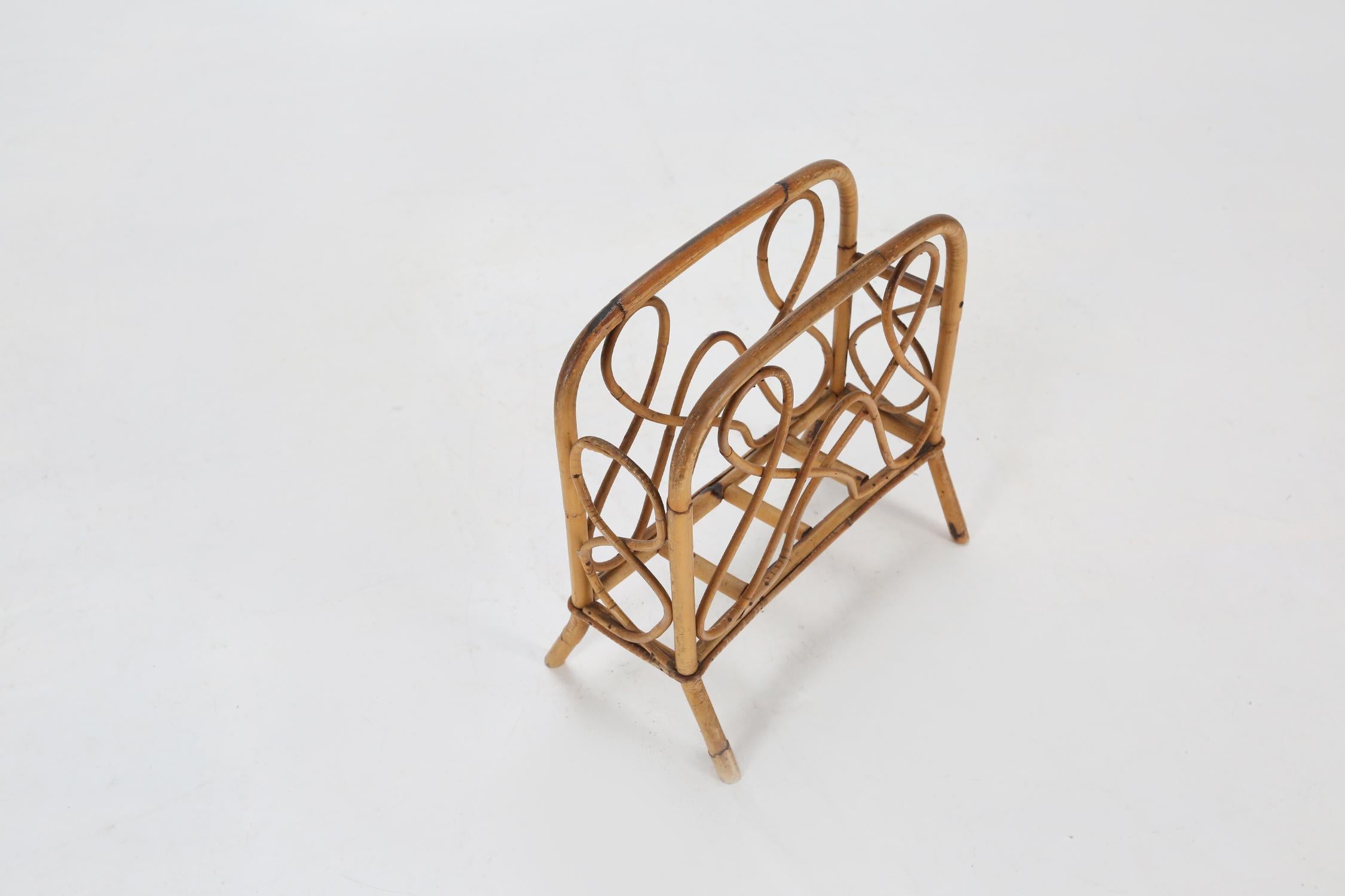 Mid-Century Bamboo and Rattan Magazine Rack, 1950s 2