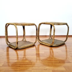 Mid Century Bamboo and Rattan Nightstands or Side Tables, Italy 60s