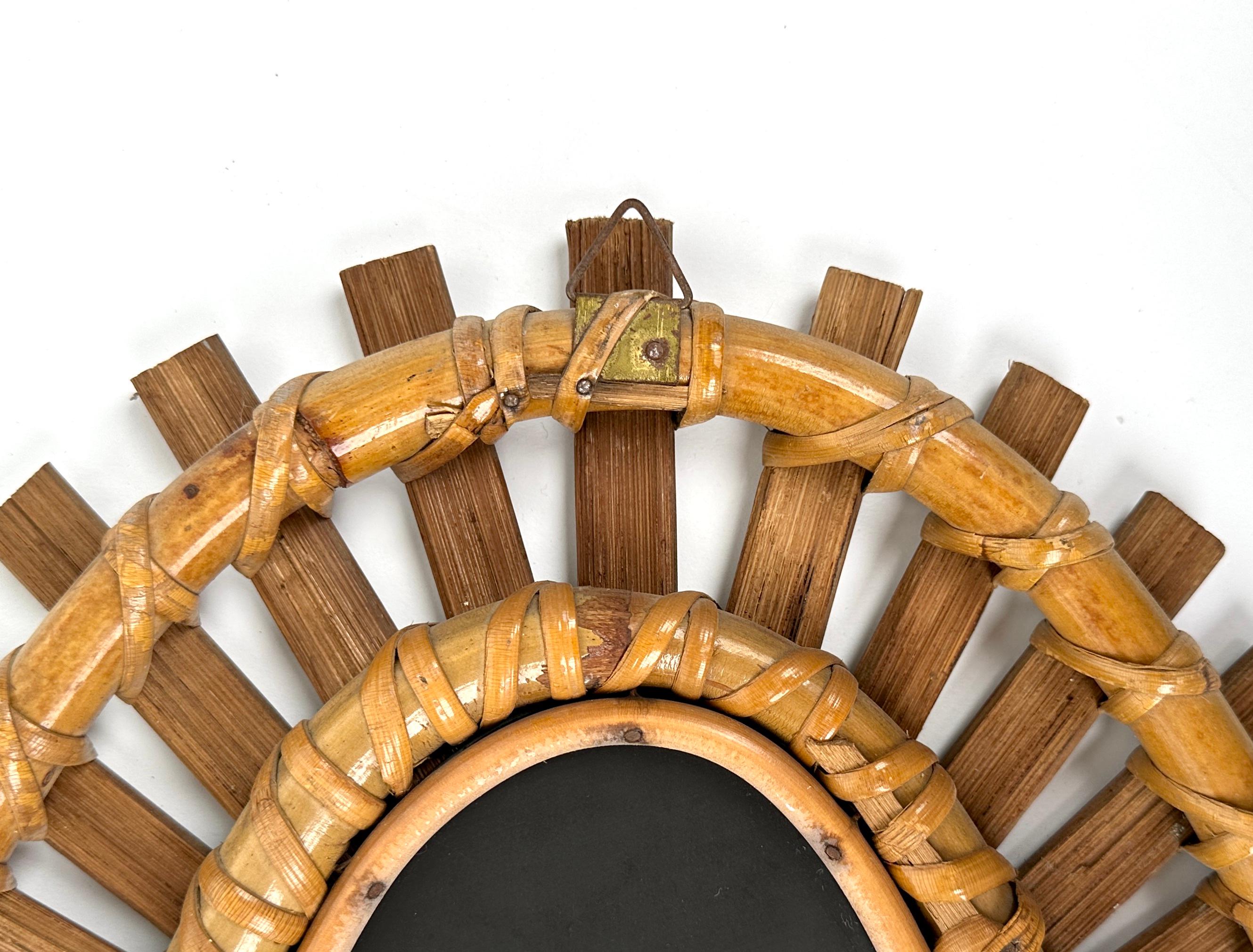 Mid-Century Bamboo and Rattan Oval Wall Mirror, Italy, 1960s For Sale 5