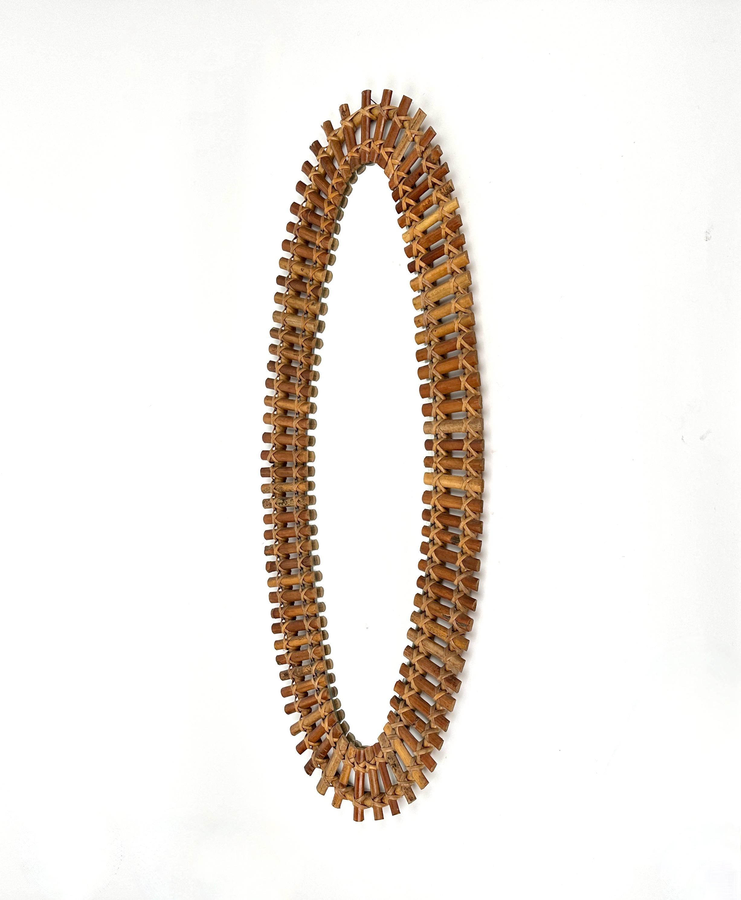 Mid-Century Bamboo and Rattan Oval Wall Mirror, Italy, 1960s For Sale 1