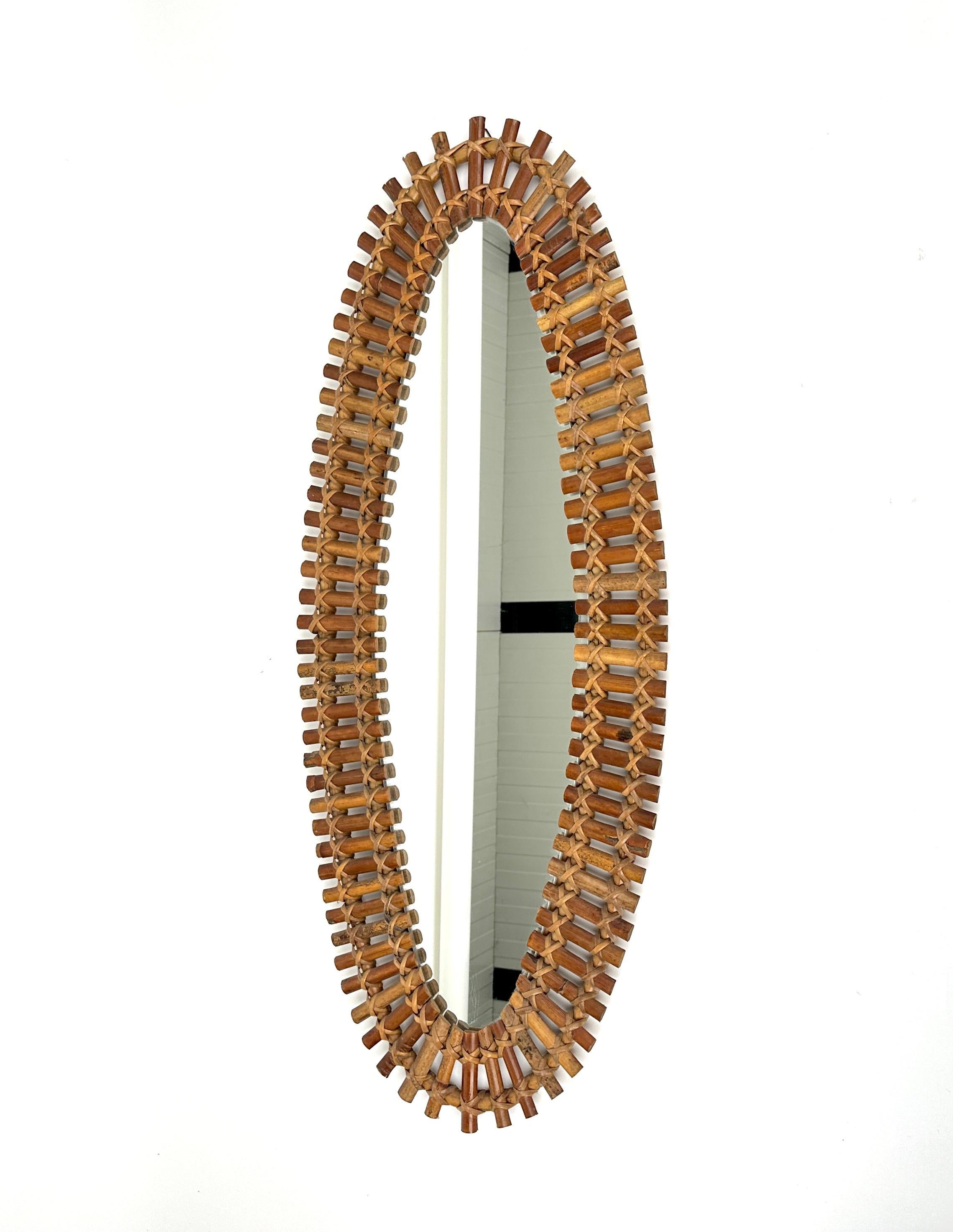 Mid-Century Bamboo and Rattan Oval Wall Mirror, Italy, 1960s For Sale 2