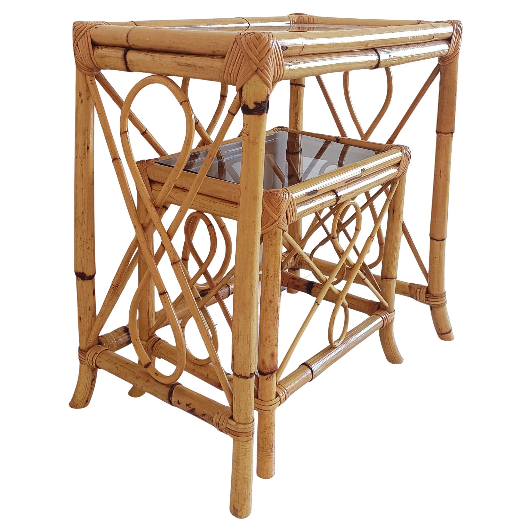Bambou Tables gigognes de la Côte d'Azur en bambou et rotin, Espagne, années 1960 en vente
