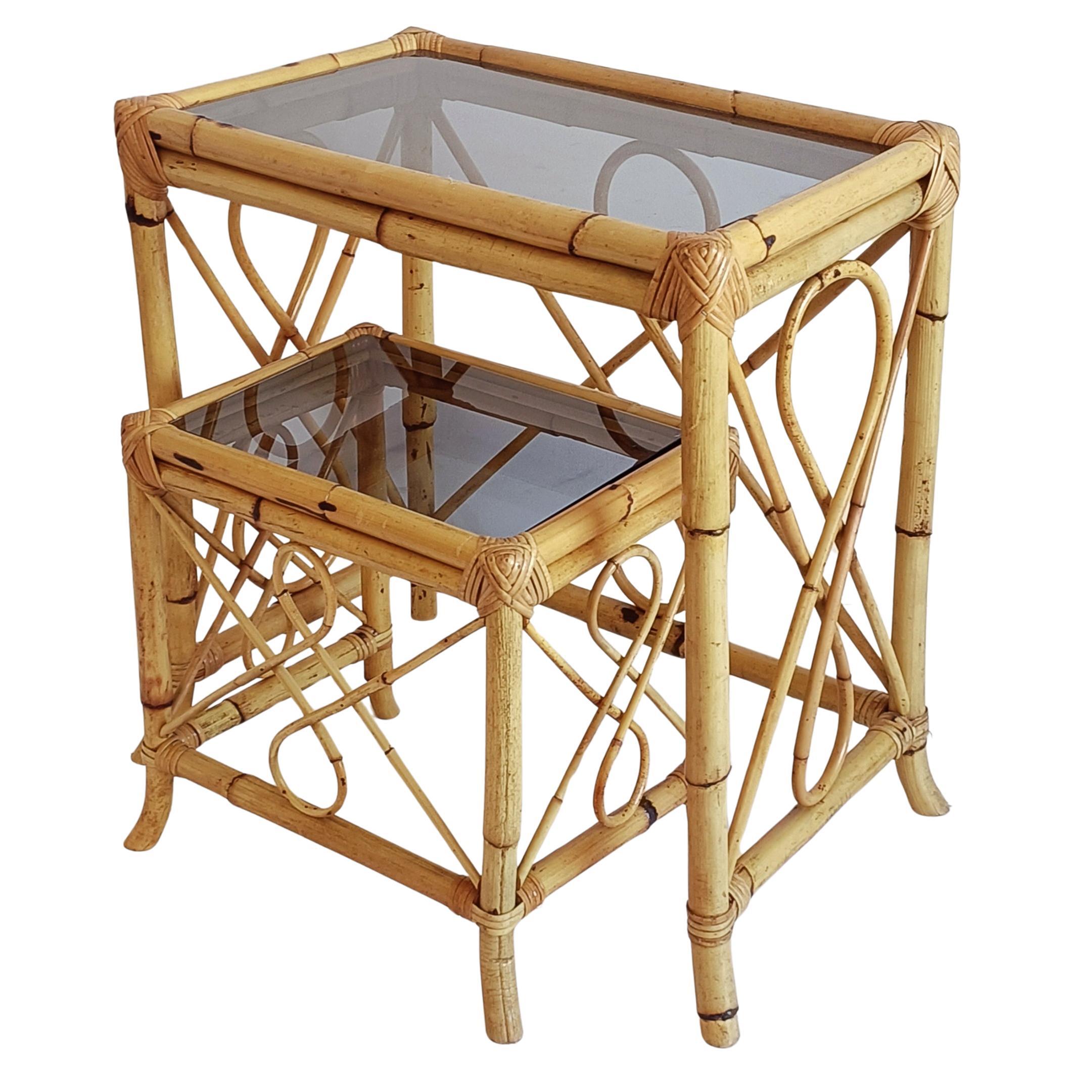 Espagnol Tables gigognes de la Côte d'Azur en bambou et rotin, Espagne, années 1960 en vente