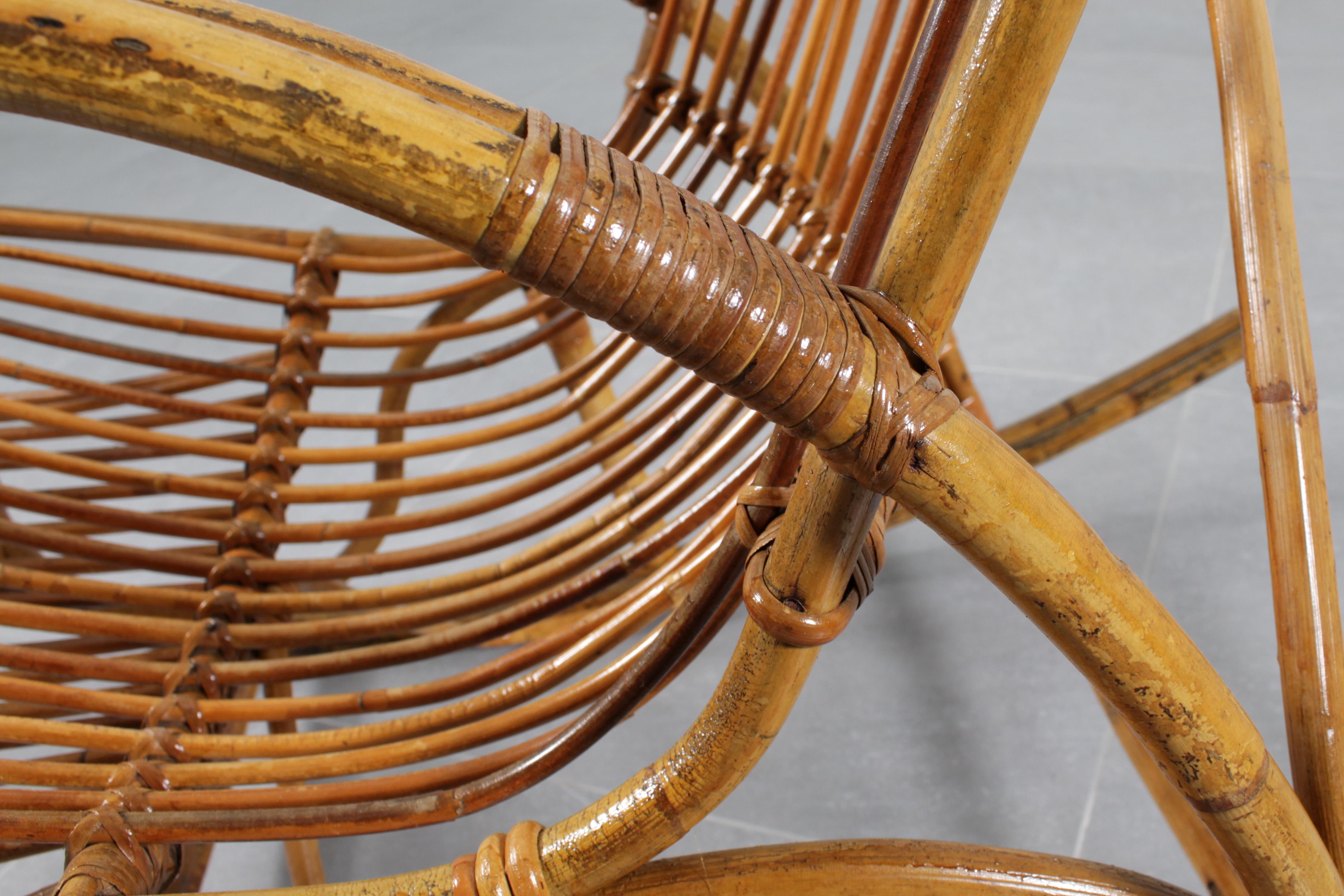 Mid-Century Bamboo and Rattan Rocking Chair Franco Albini style, Italy 60s For Sale 9