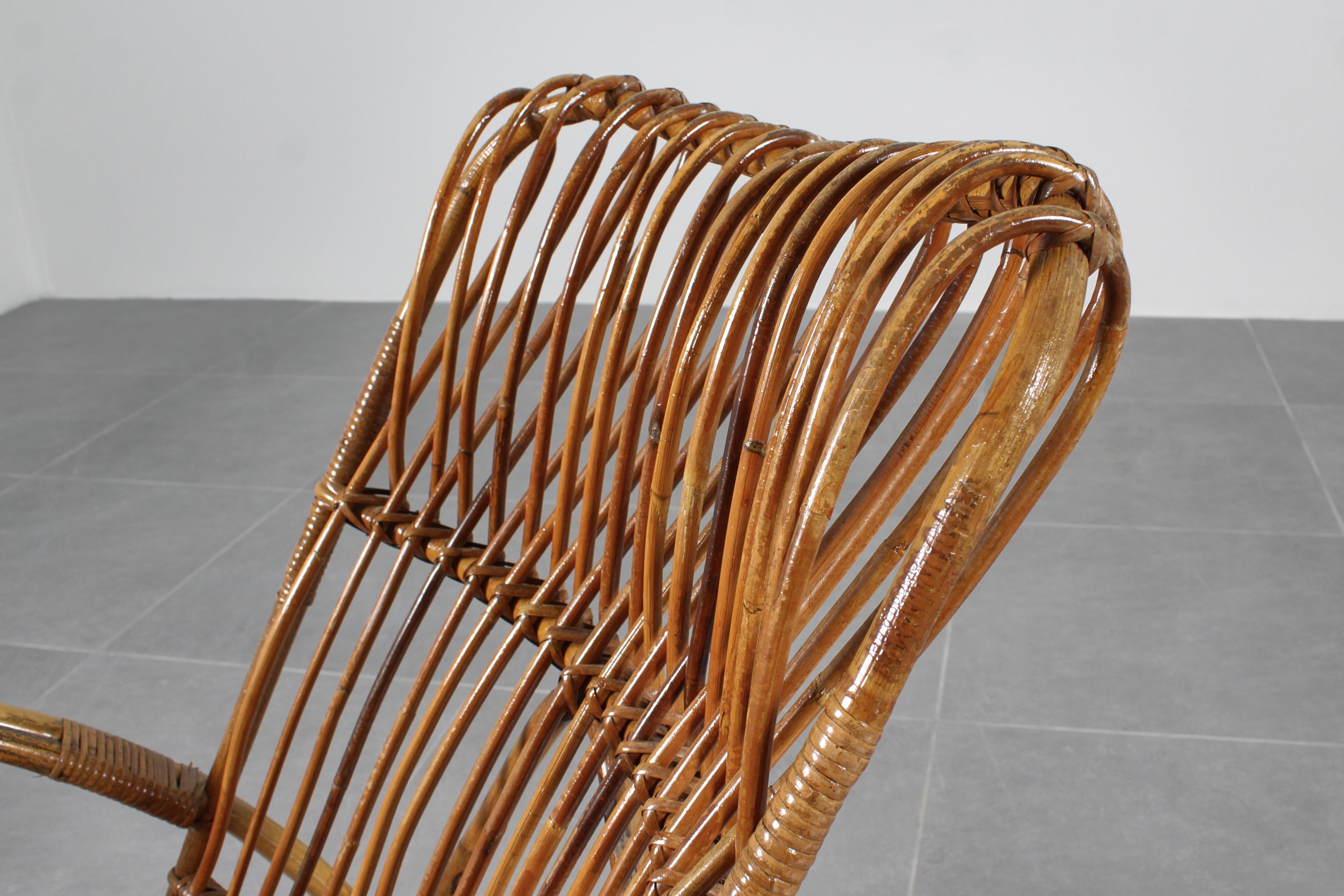 Mid-Century Bamboo and Rattan Rocking Chair Franco Albini style, Italy 60s For Sale 10