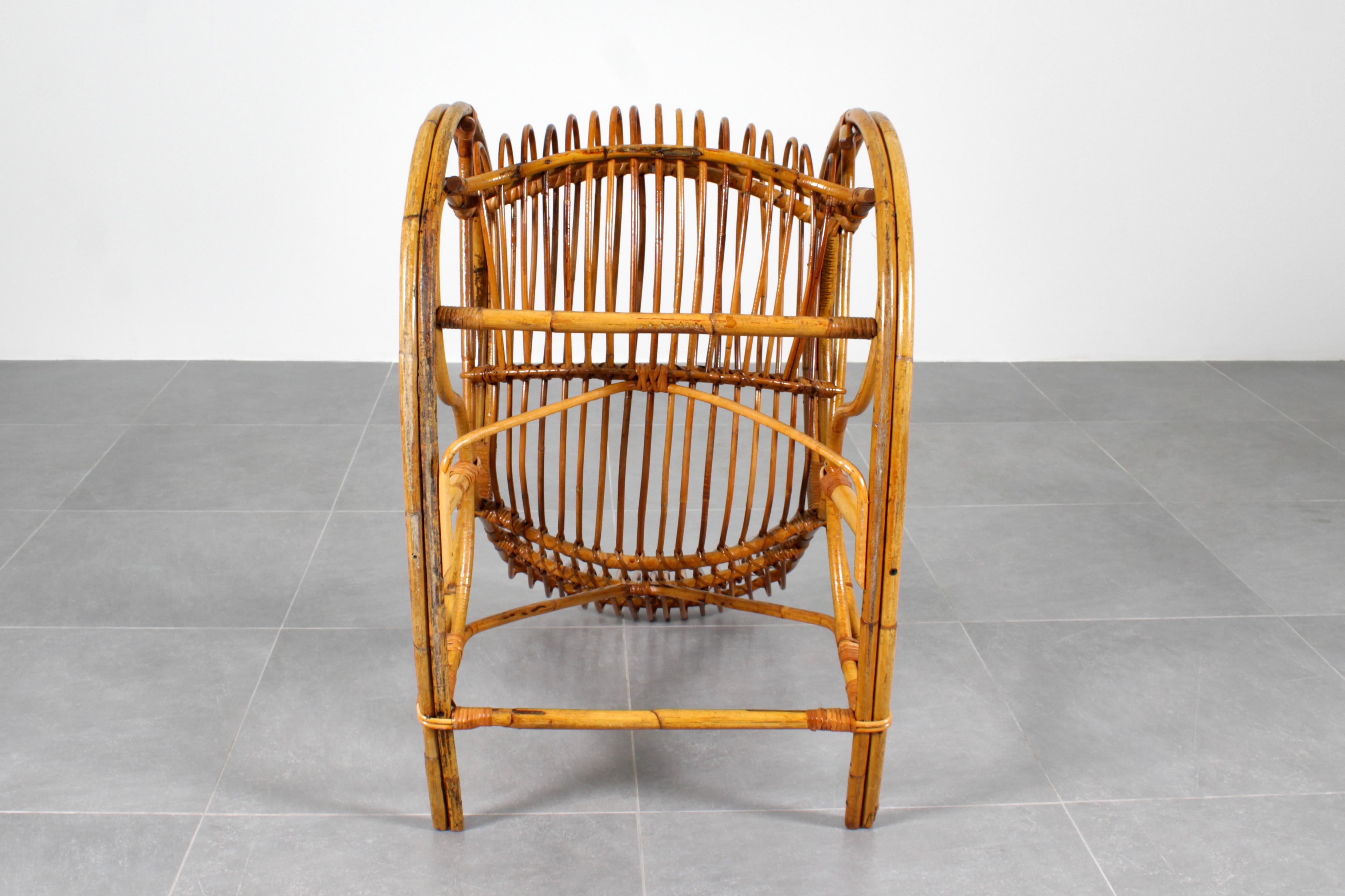 Mid-Century Bamboo and Rattan Rocking Chair Franco Albini style, Italy 60s For Sale 11