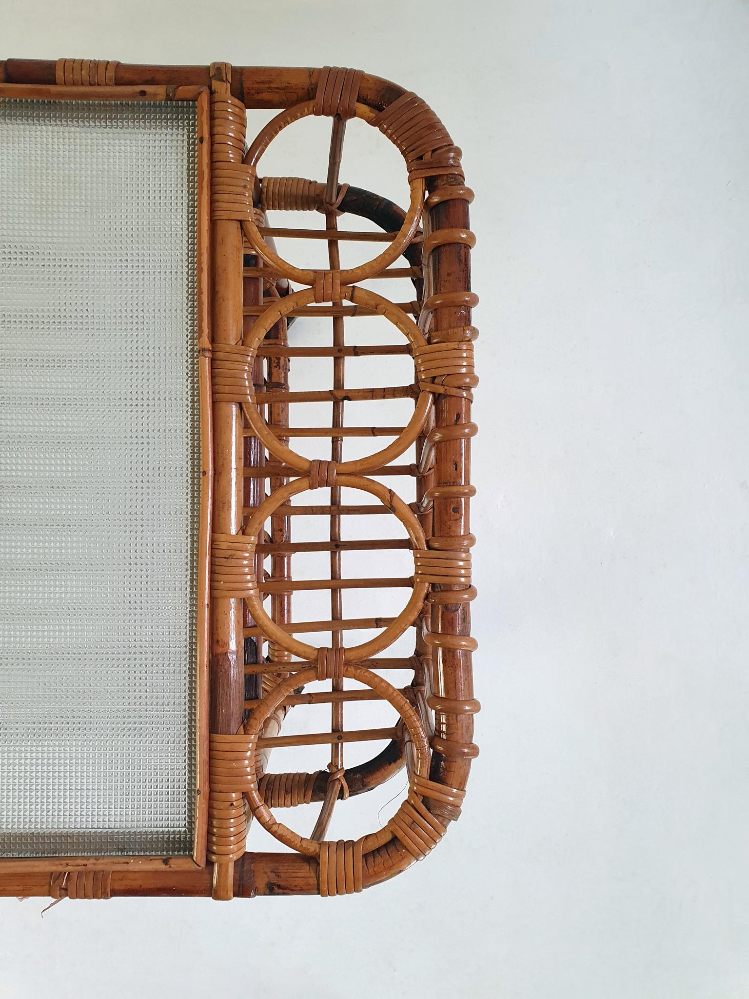 italien Chariot de bar du milieu du siècle en bambou et rotin, Italie, années 1950 en vente