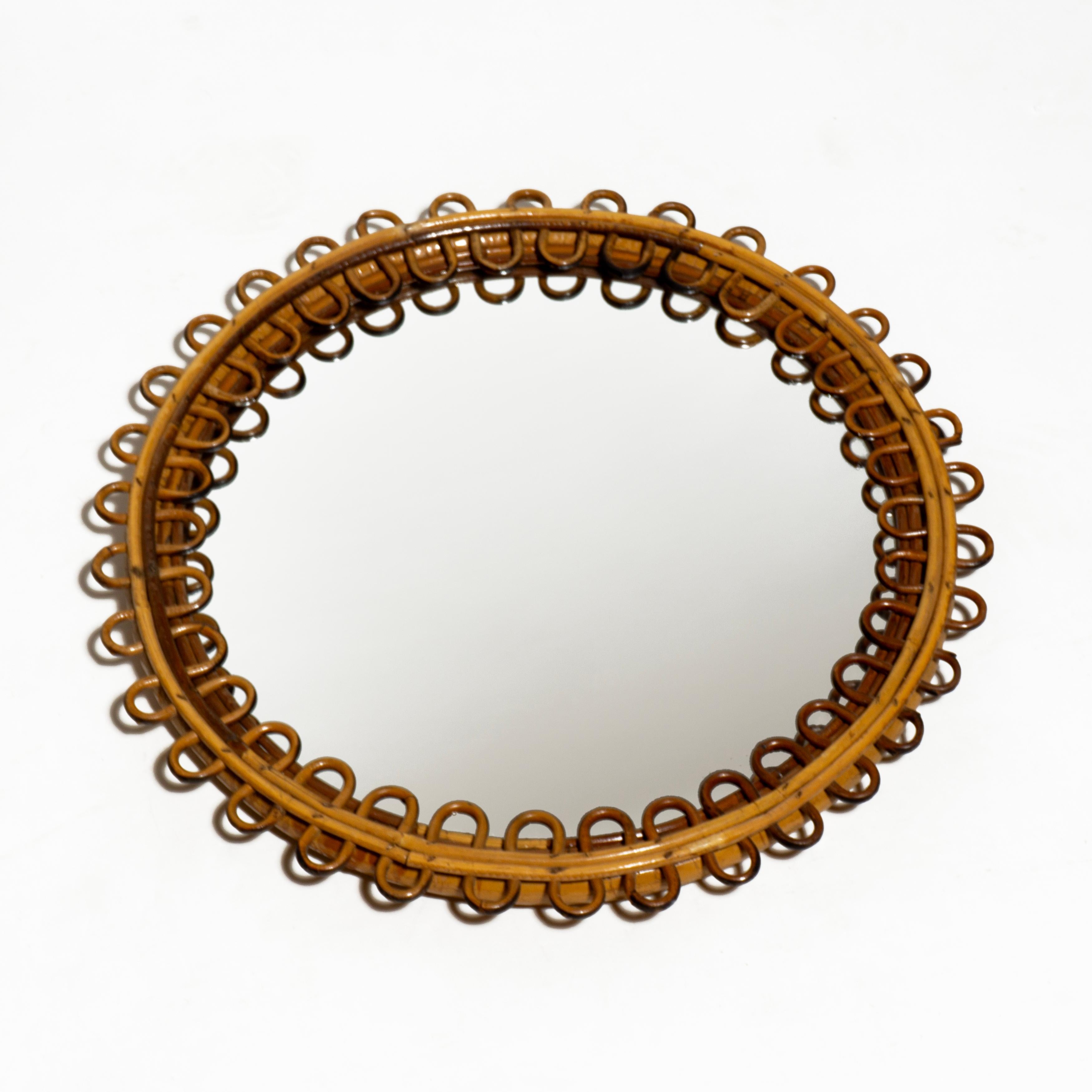XX secolo Specchio rotondo in bambù e rattan di metà secolo, stile Franco Albini, Italia 1960 in vendita