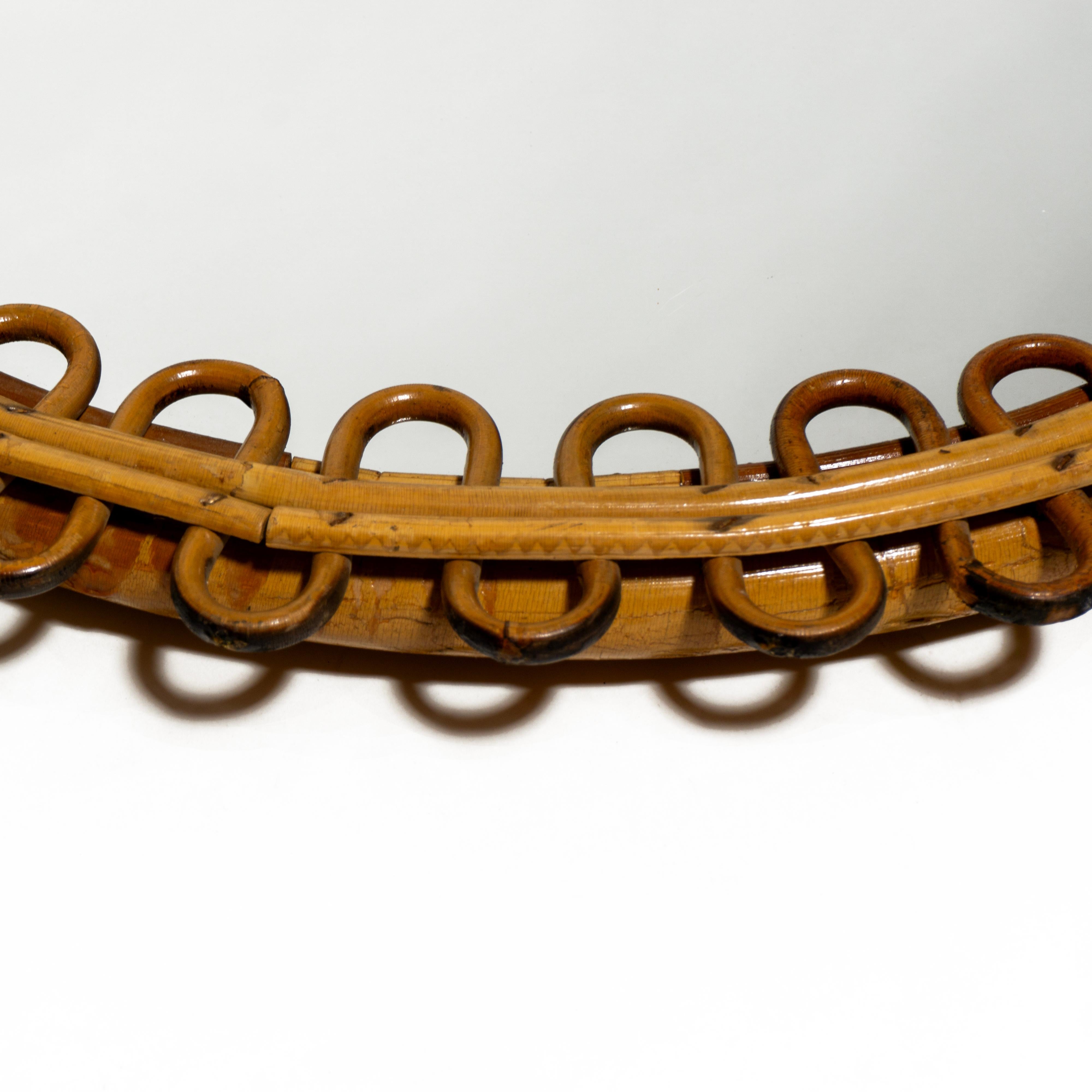 Specchio rotondo in bambù e rattan di metà secolo, stile Franco Albini, Italia 1960 in vendita 1