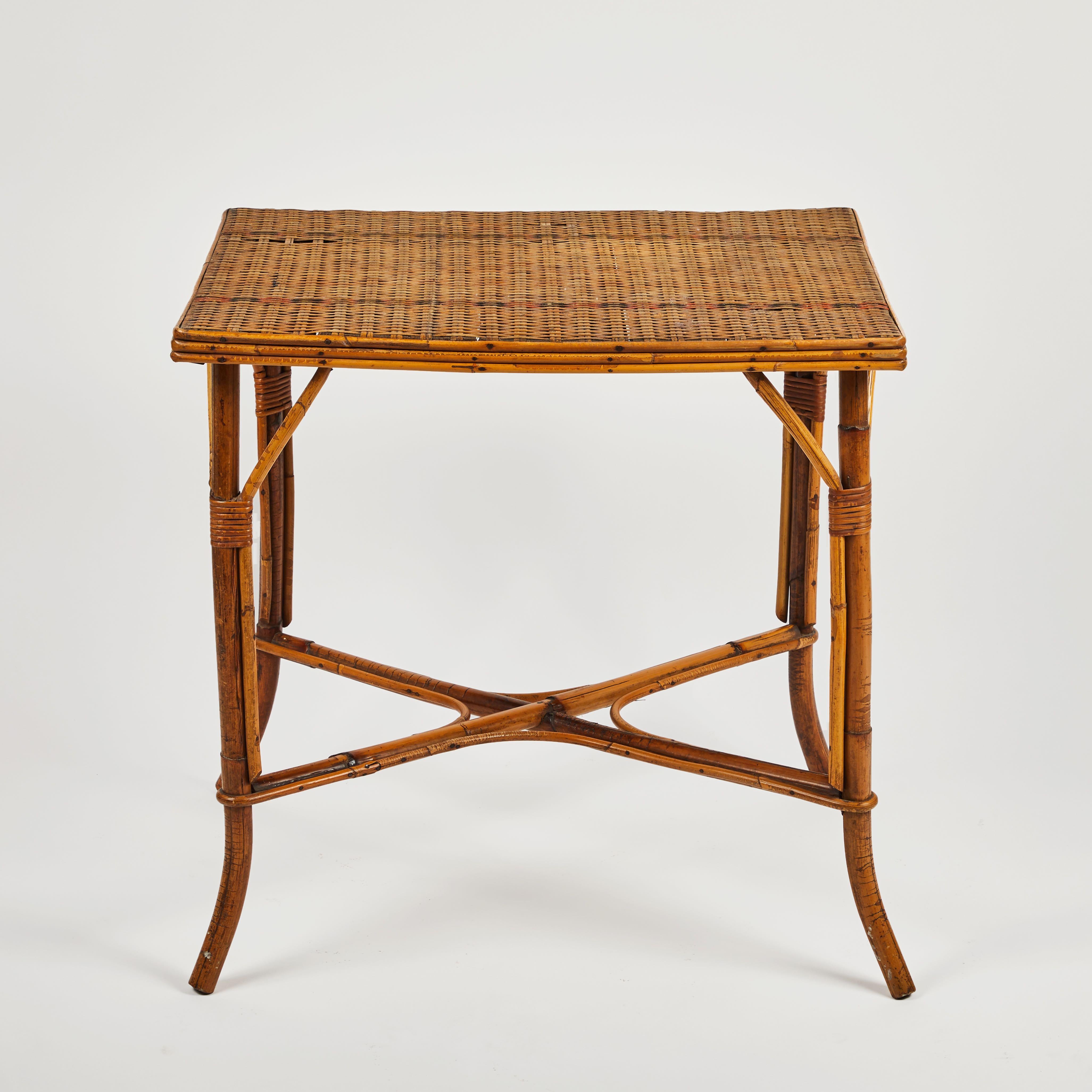 Mid-century bamboo and rattan side or end table. 