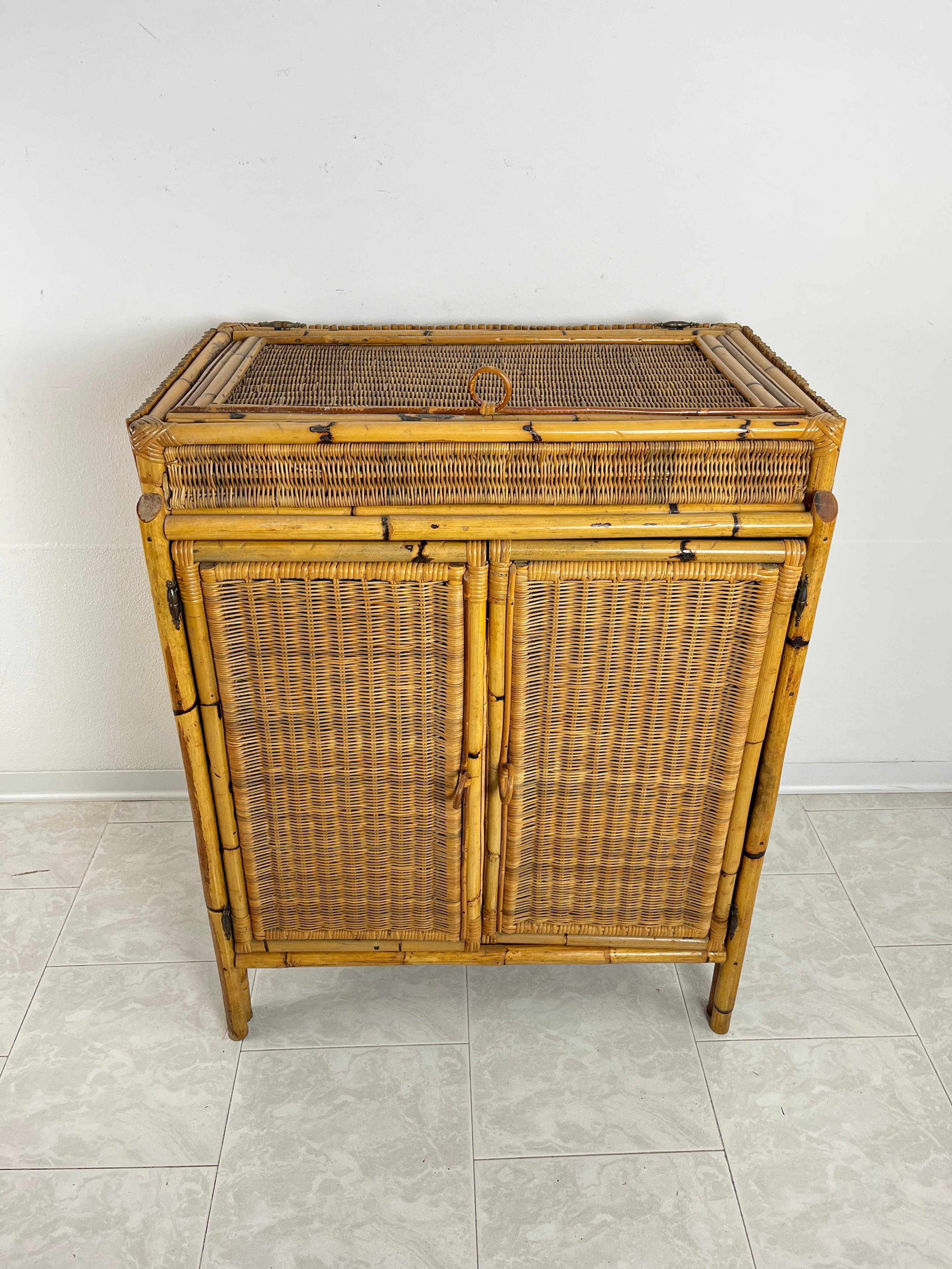Mid-Century Bamboo and Rattan Sideboard 1960s Attributed to Vittorio Bonacina For Sale 2