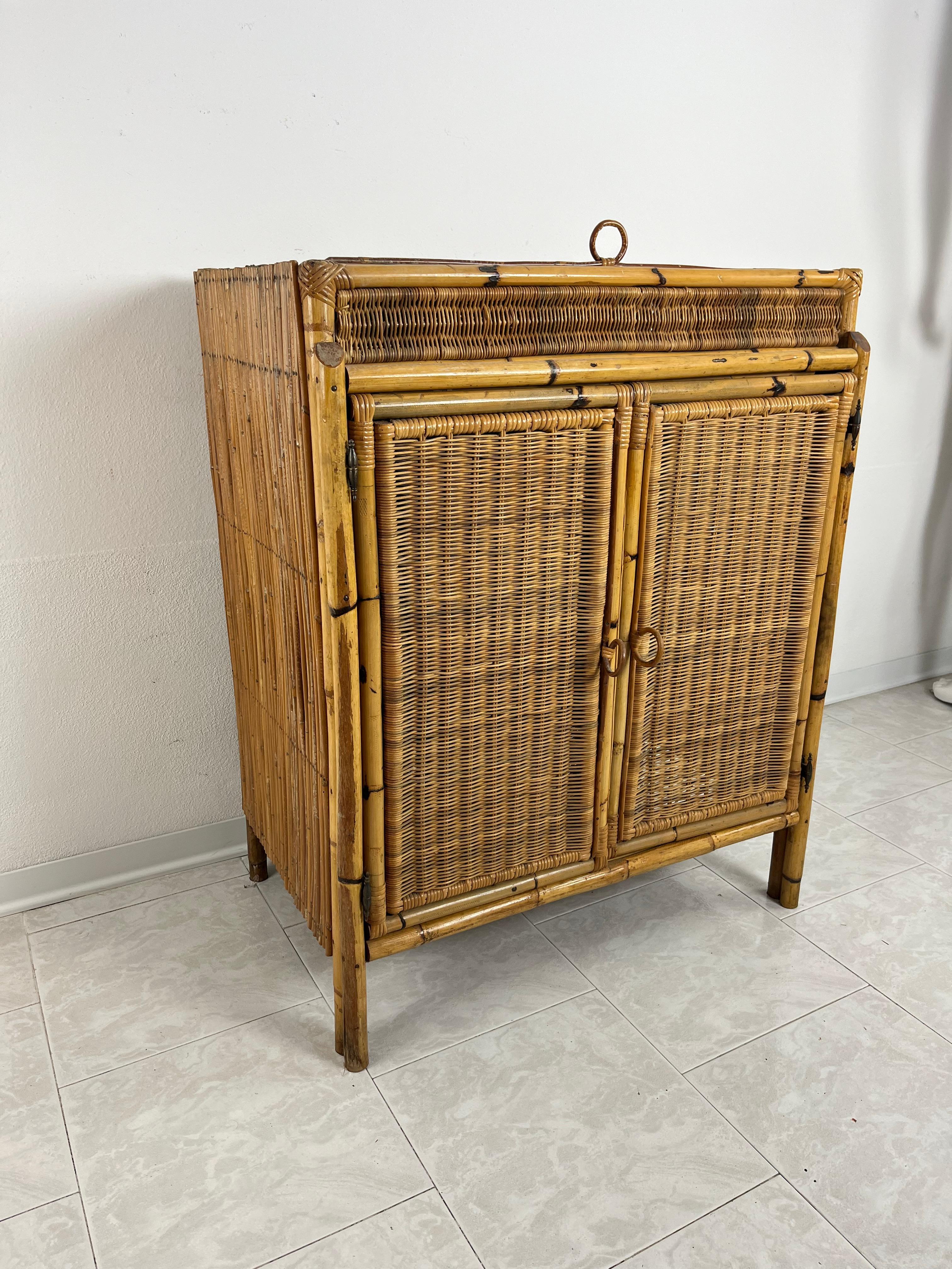 Mid-Century Bamboo and Rattan Sideboard 1960s Attributed to Vittorio Bonacina For Sale 3