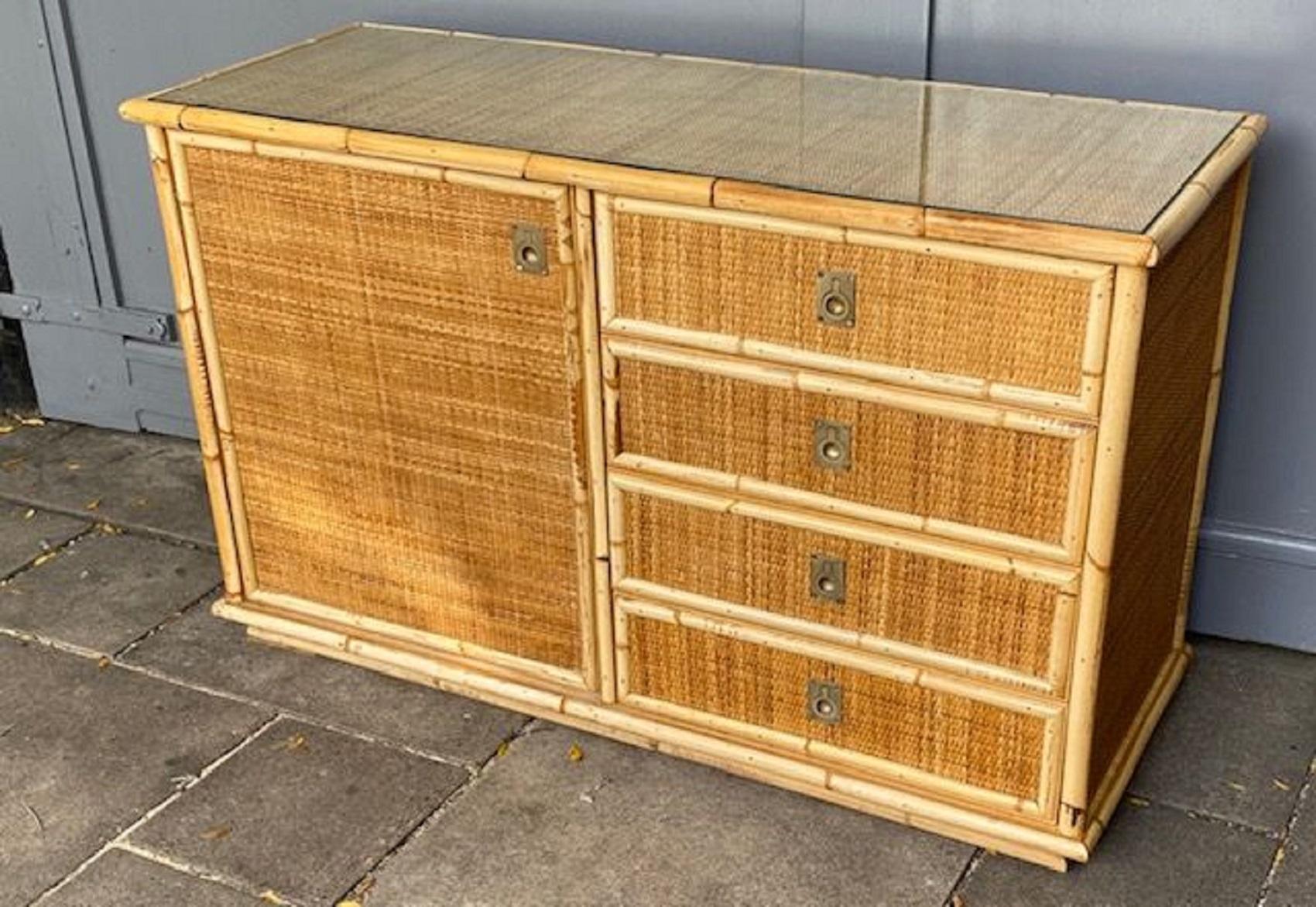 Mid-Century Modern Mid-Century Rattan / Cane Sideboard  Credenza by Dal Vera, Italy, 1970s 