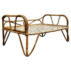 Vintage Mid-Century Bamboo and Simulated Delft Bed Tray