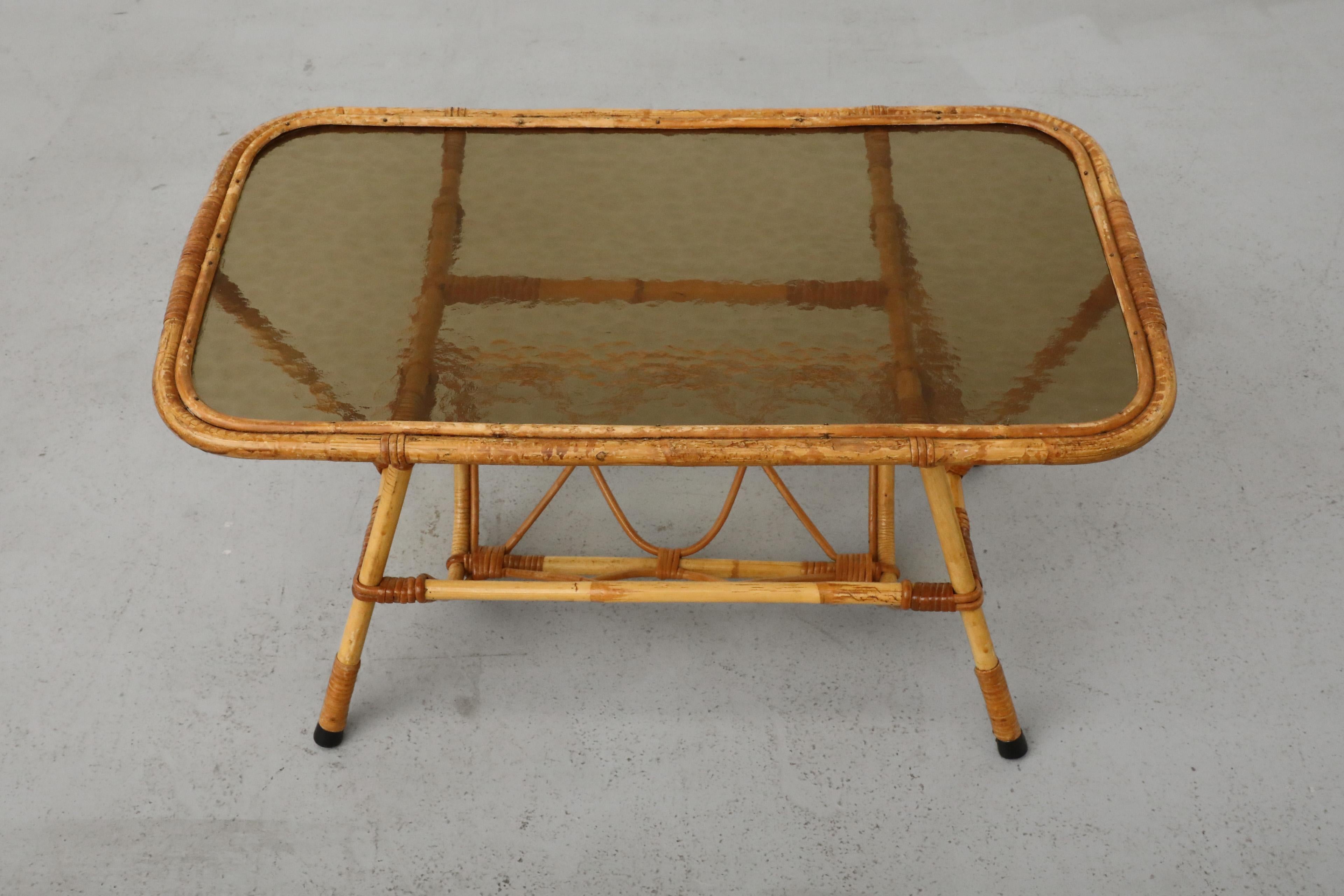 Mid-Century Bamboo and Textured Glass Coffee Table by Rohe Noordwolde 4