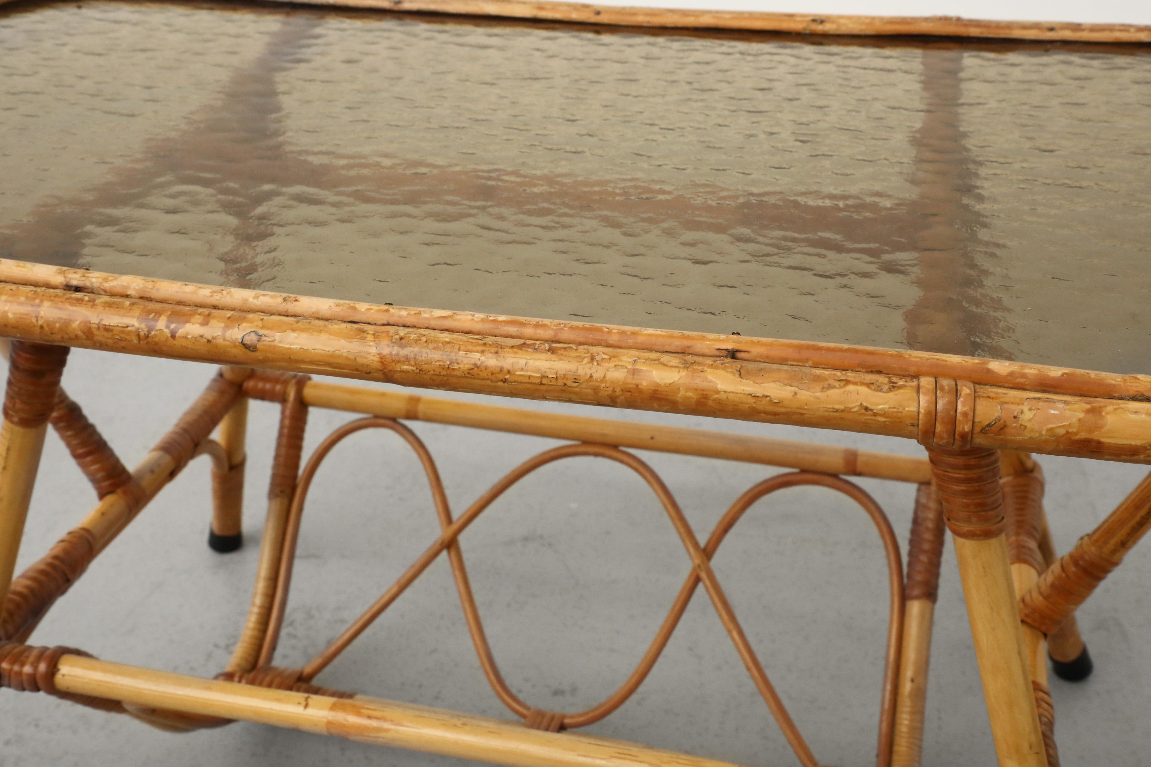 Mid-Century Bamboo and Textured Glass Coffee Table by Rohe Noordwolde 6